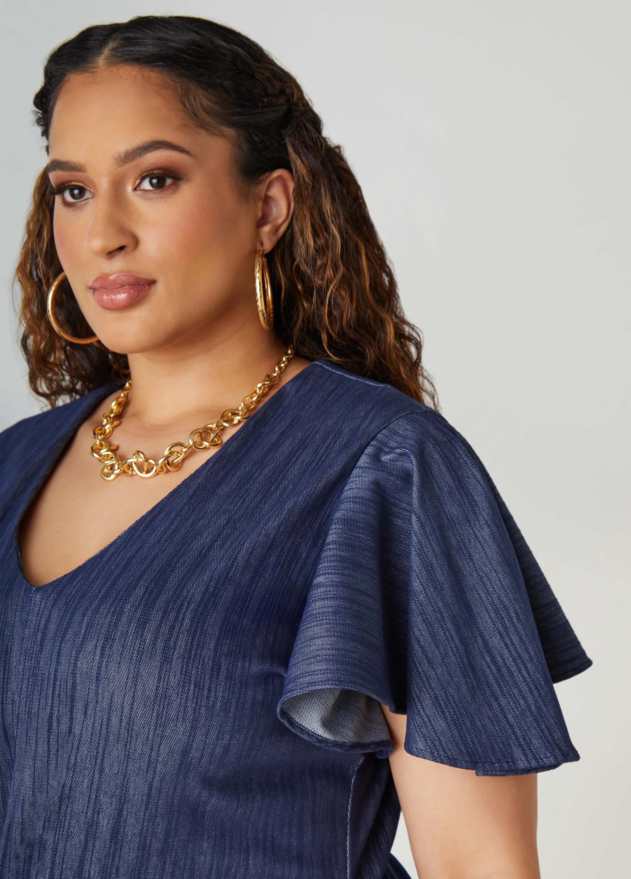 Textured Denim A Line Dress sold by Ashley Stewart product image thumbnail 4