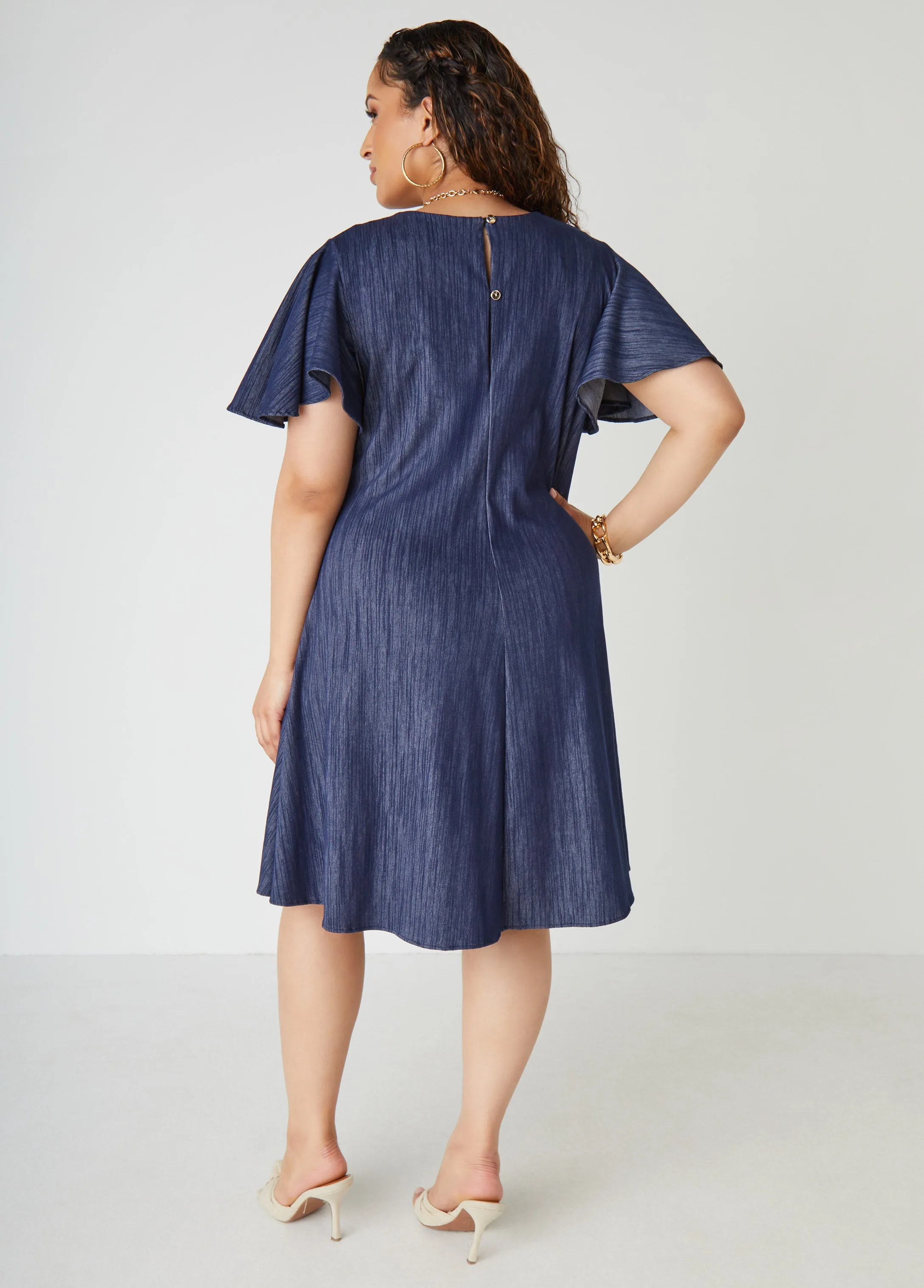 Textured Denim A Line Dress sold by Ashley Stewart product image thumbnail 2