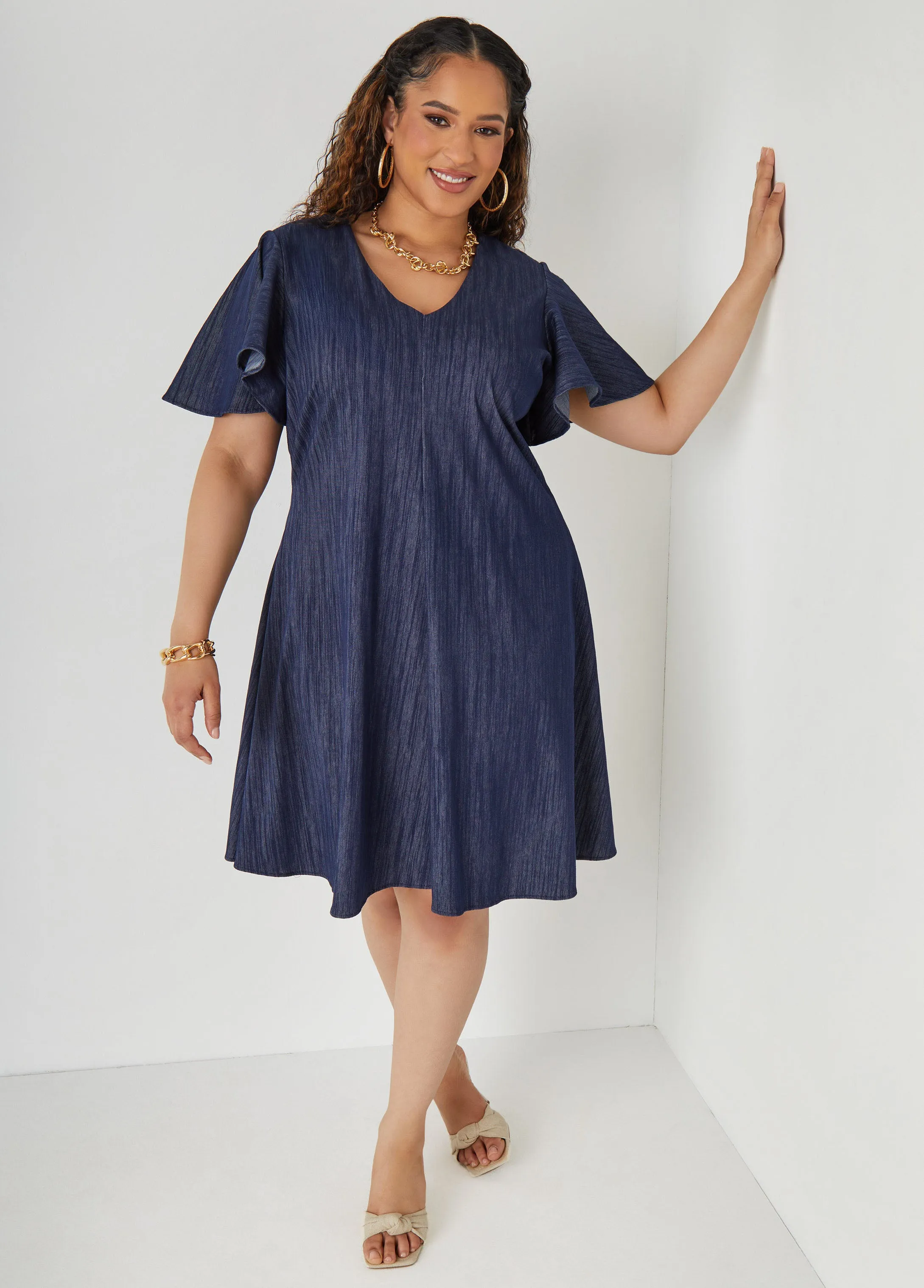 Textured Denim A Line Dress sold by Ashley Stewart product image thumbnail 3