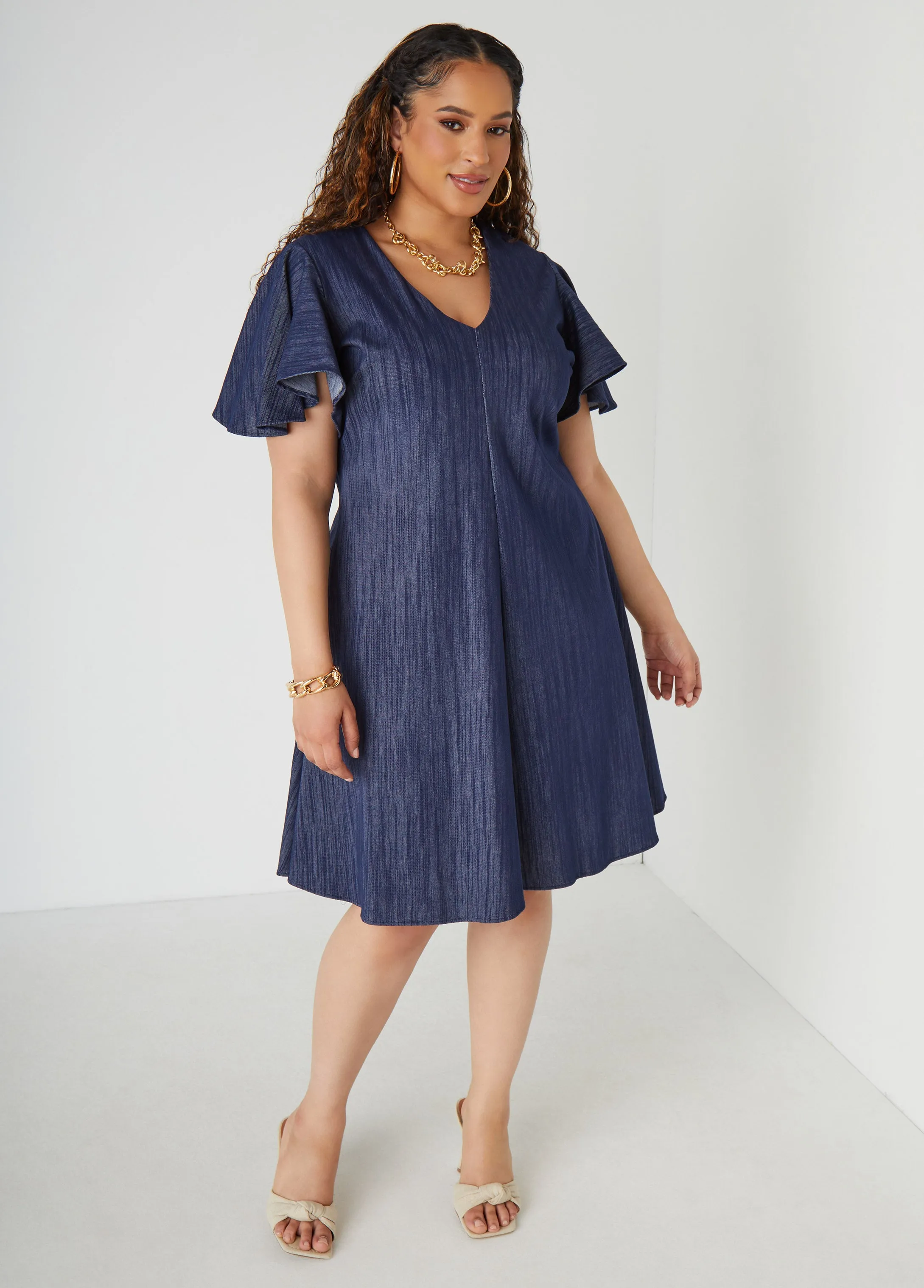 Textured Denim A Line Dress sold by Ashley Stewart