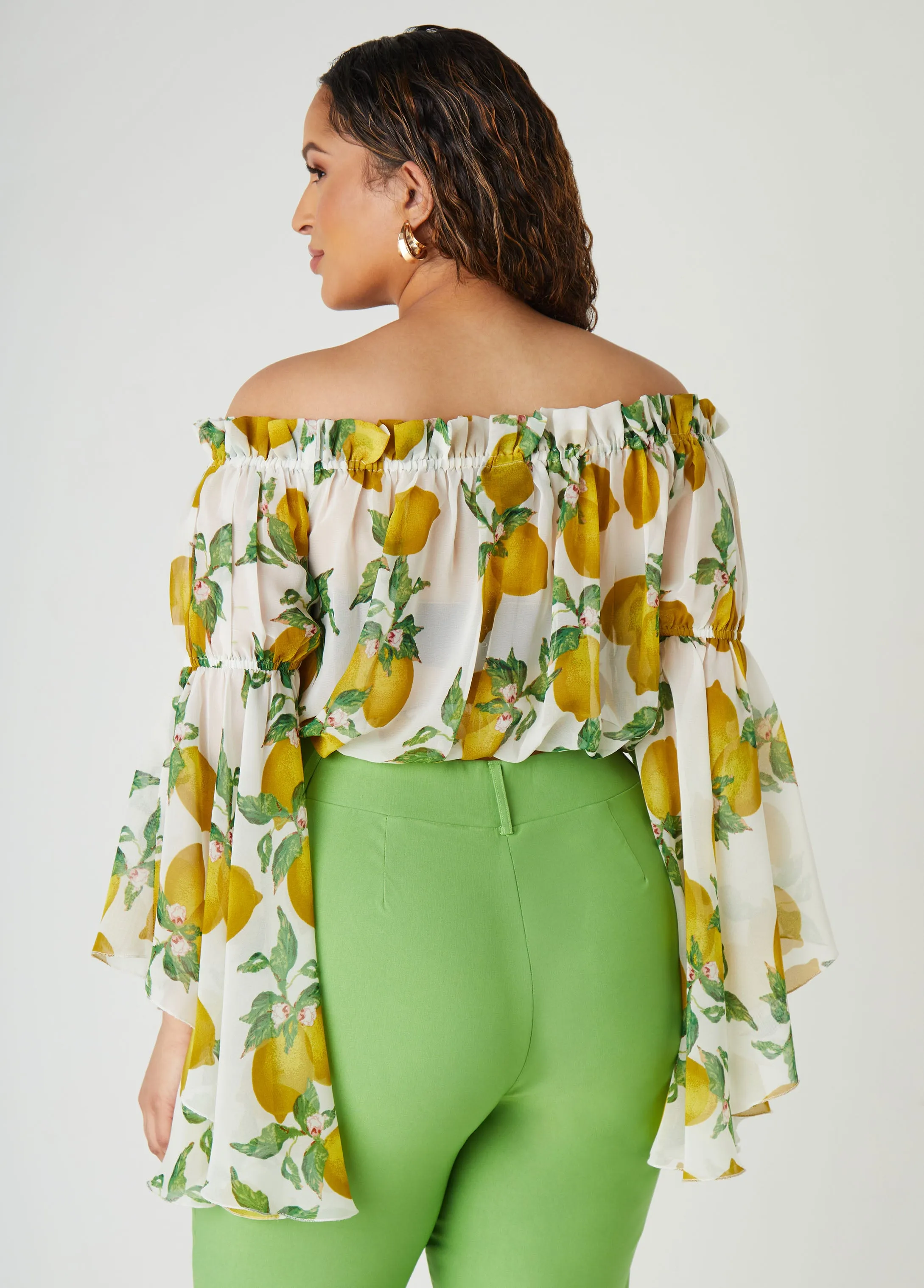 Off The Shoulder Lemon Print Top sold by Ashley Stewart product image thumbnail 2