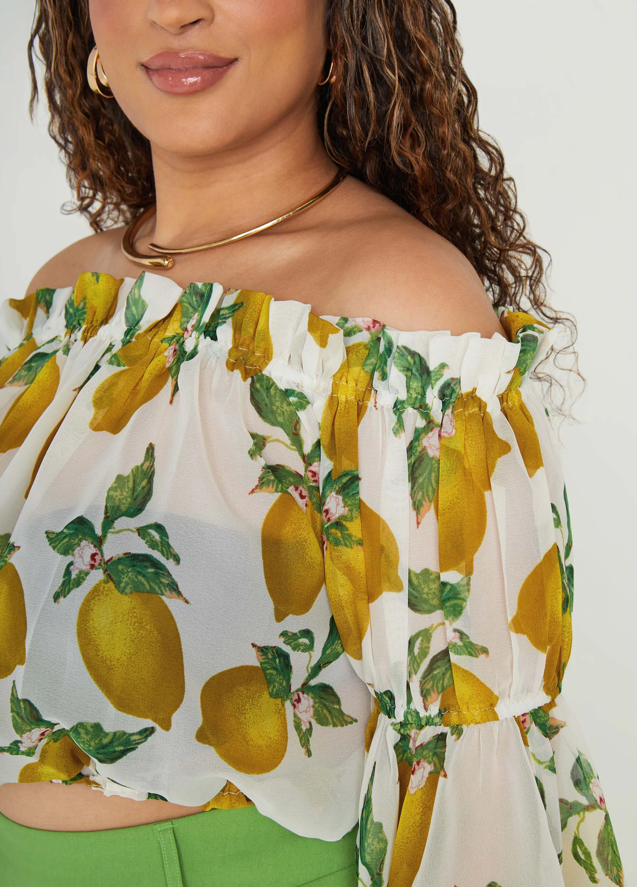 Off The Shoulder Lemon Print Top sold by Ashley Stewart product image thumbnail 4