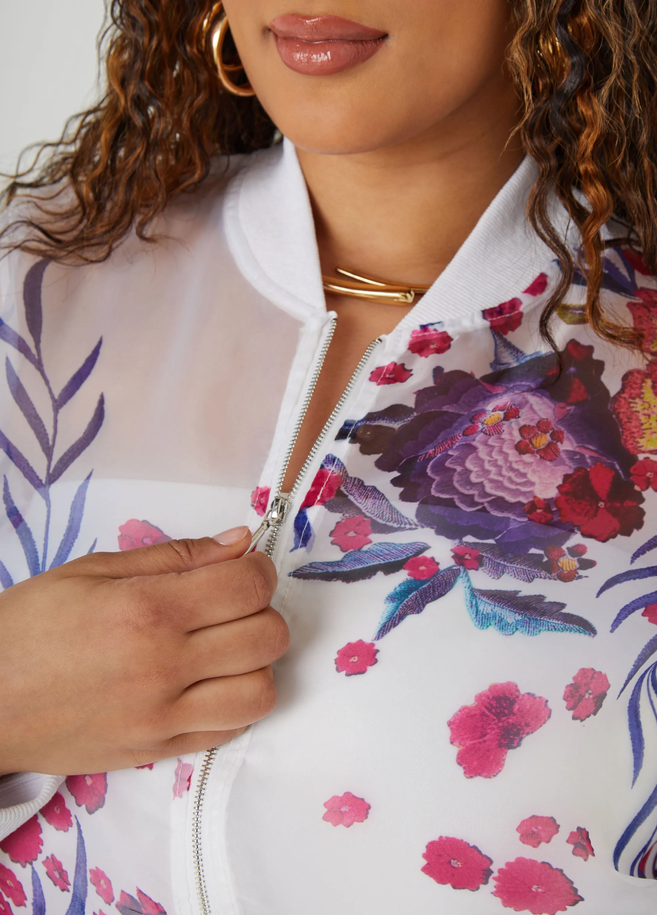 Floral Print Bomber Jacket sold by Ashley Stewart product image thumbnail 2