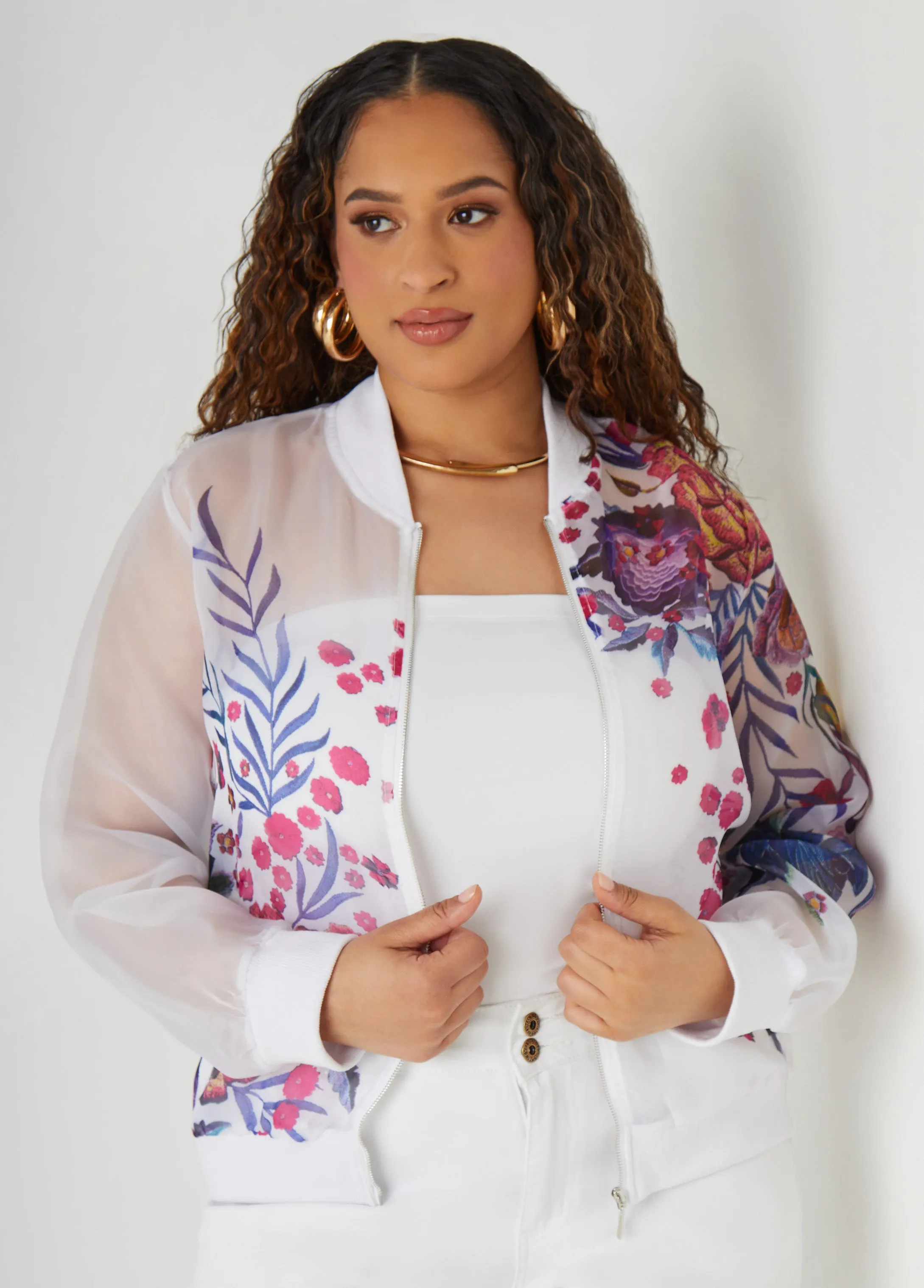 Floral Print Bomber Jacket sold by Ashley Stewart