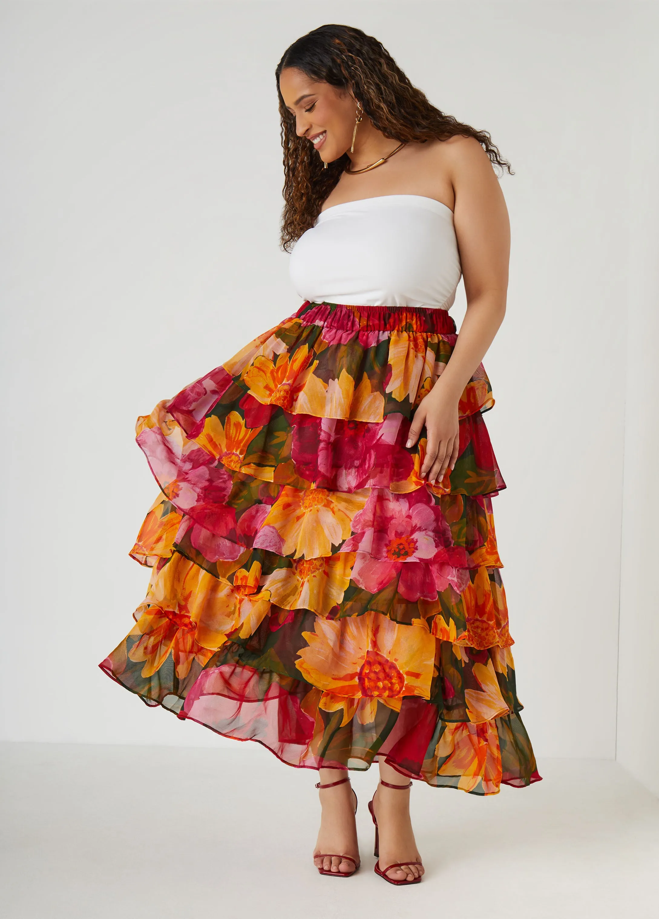 Tiered Floral Maxi Skirt sold by Ashley Stewart product image thumbnail 3