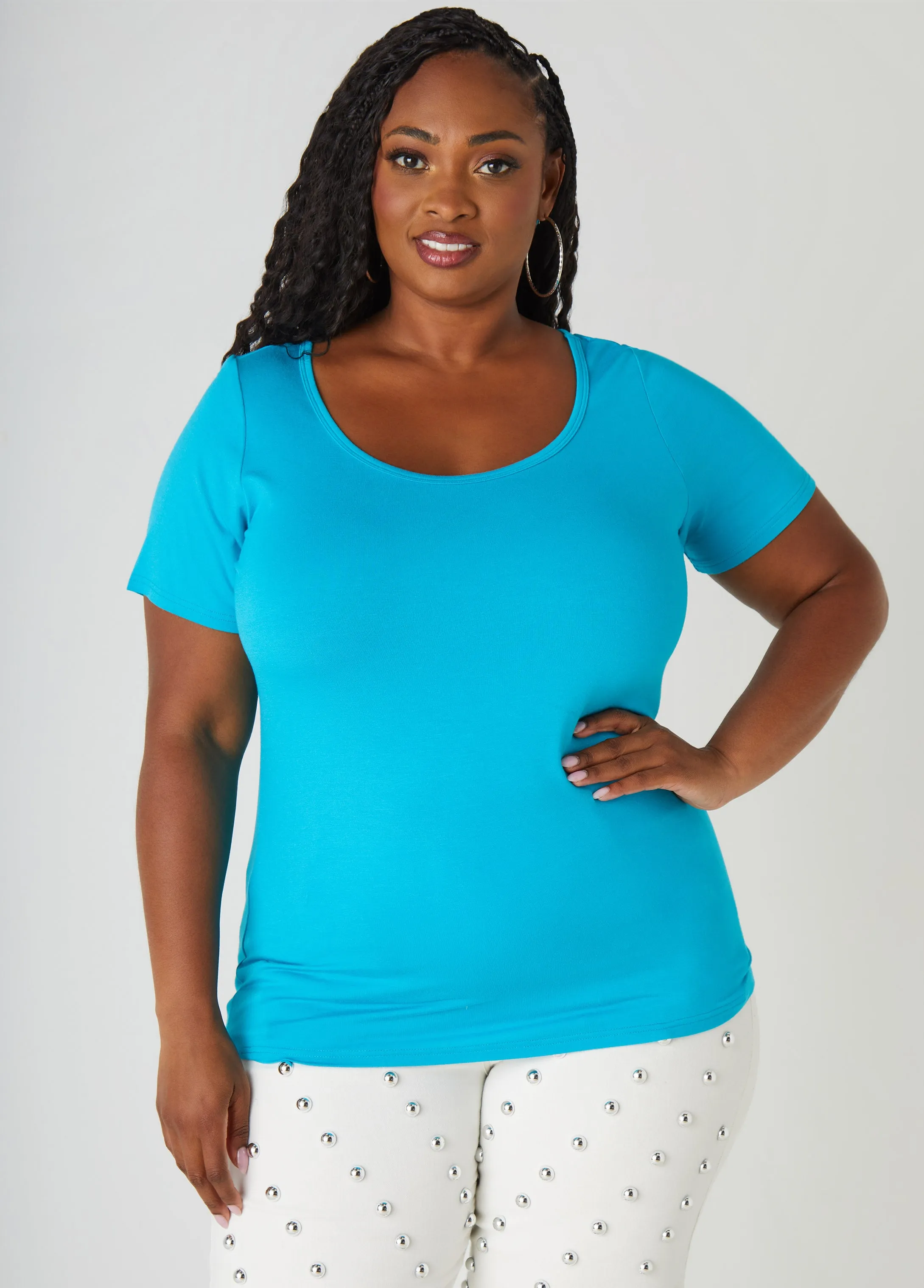 The Basic Scoop Neck Jersey Tee sold by Ashley Stewart product image thumbnail 4