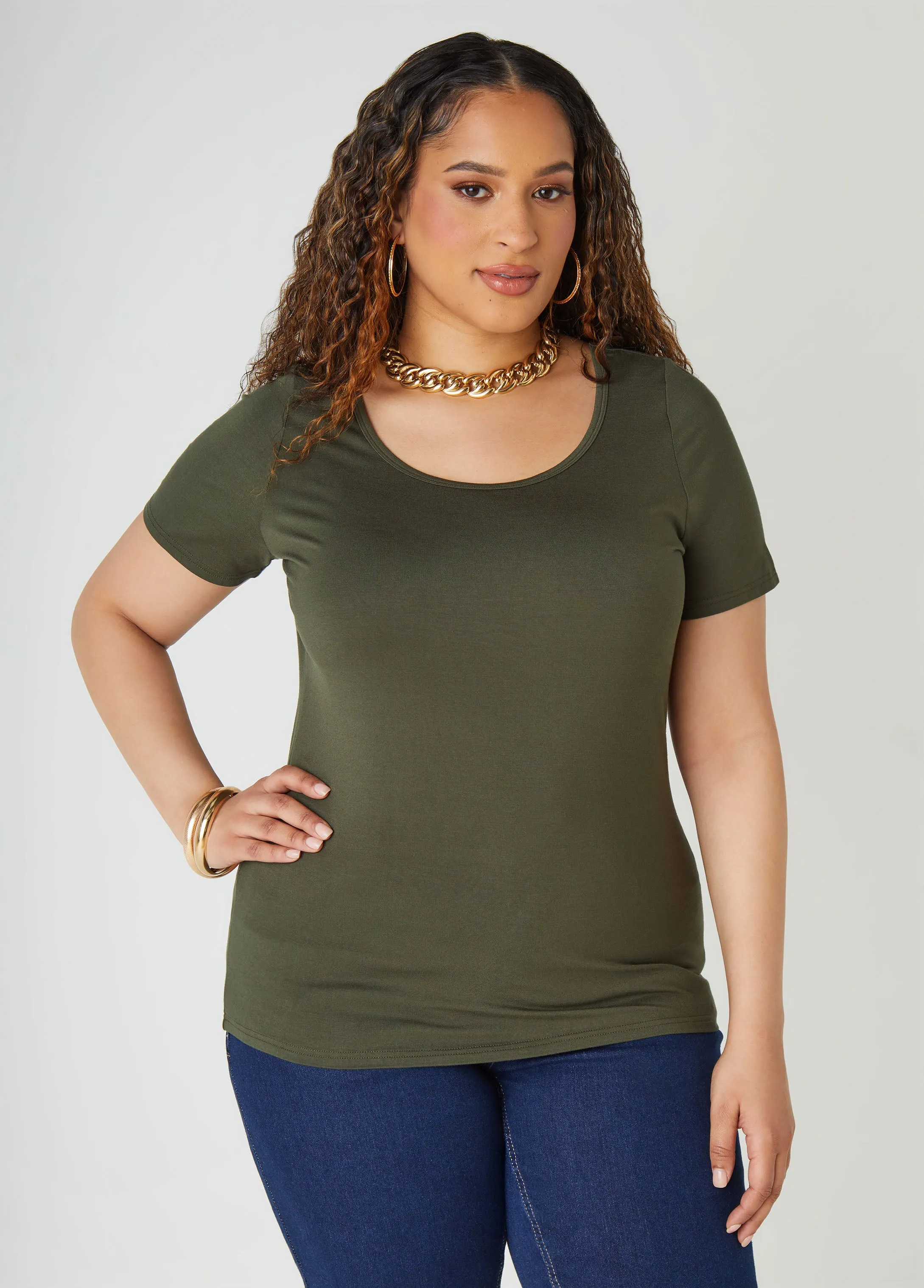 The Basic Scoop Neck Jersey Tee sold by Ashley Stewart