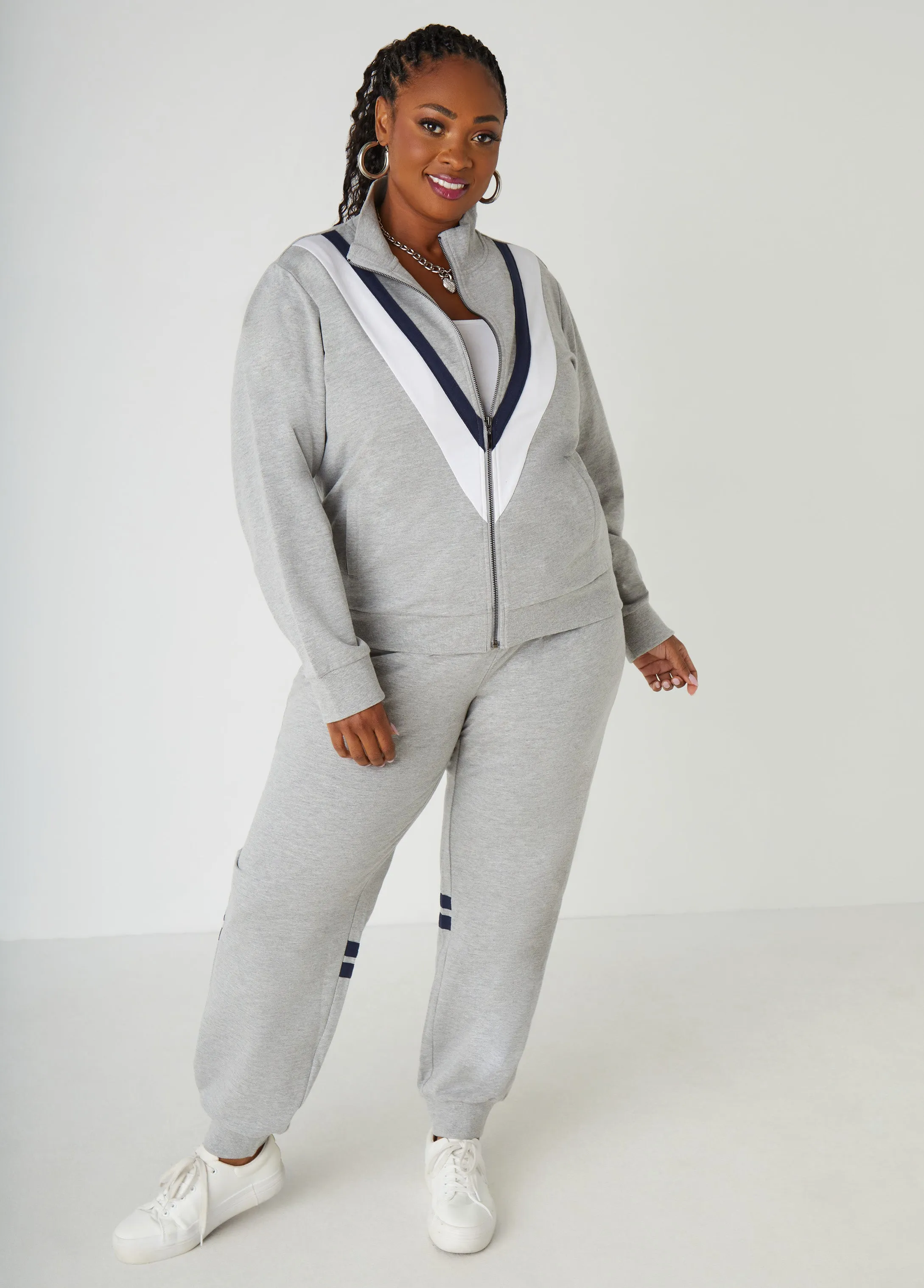 Striped Terry Track Jacket sold by Ashley Stewart product image thumbnail 3