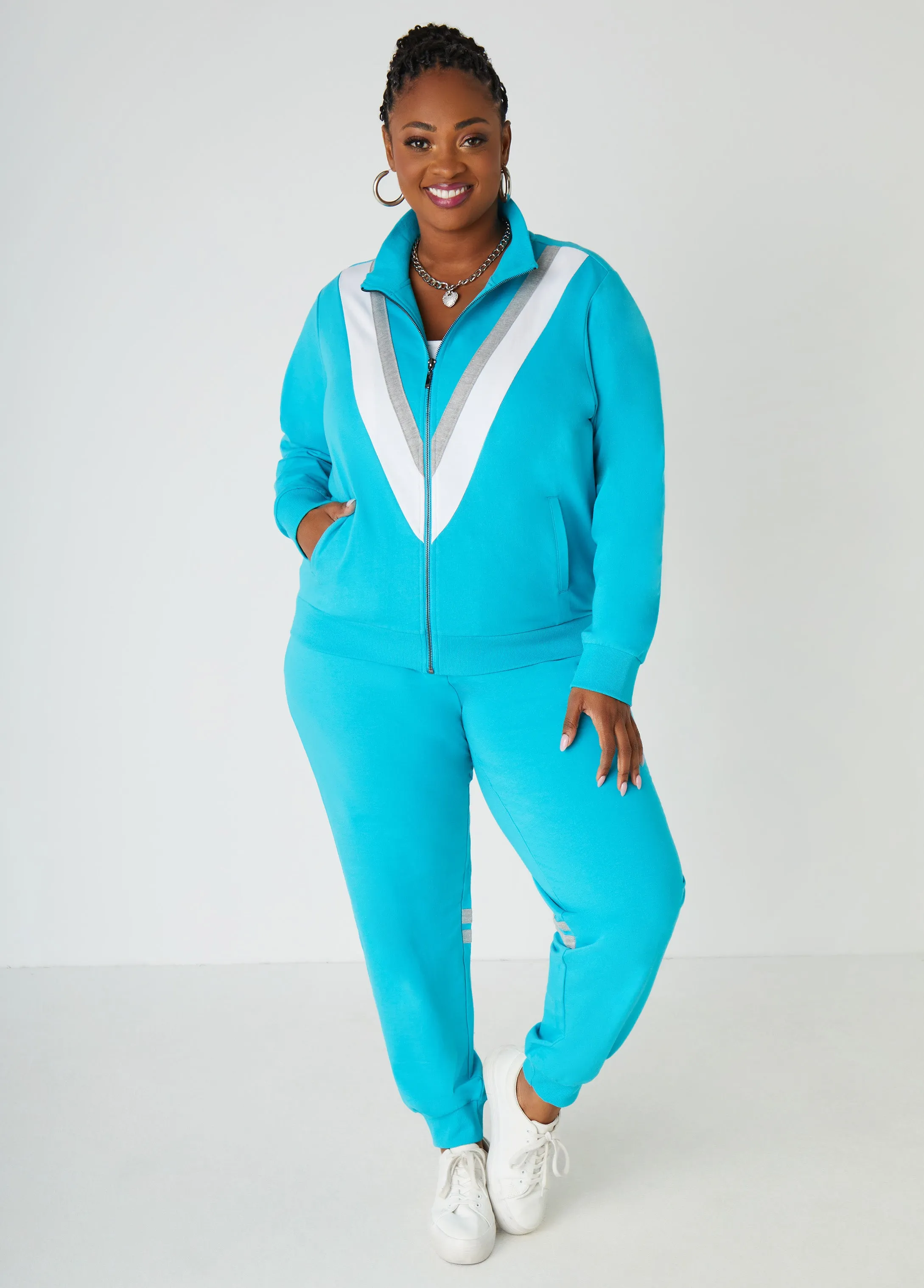 Striped French Terry Track Jacket sold by Ashley Stewart product image thumbnail 3