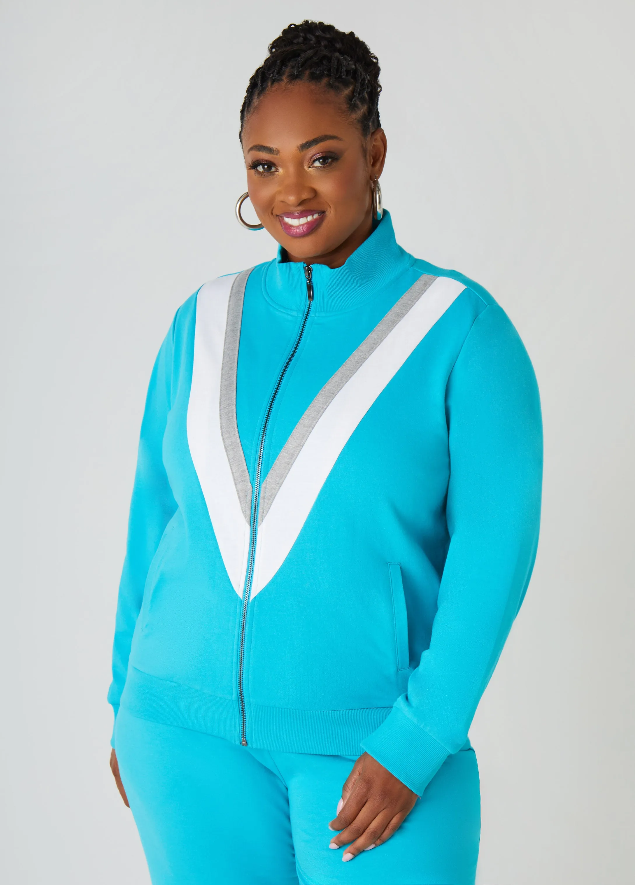 Striped French Terry Track Jacket sold by Ashley Stewart product image thumbnail 4