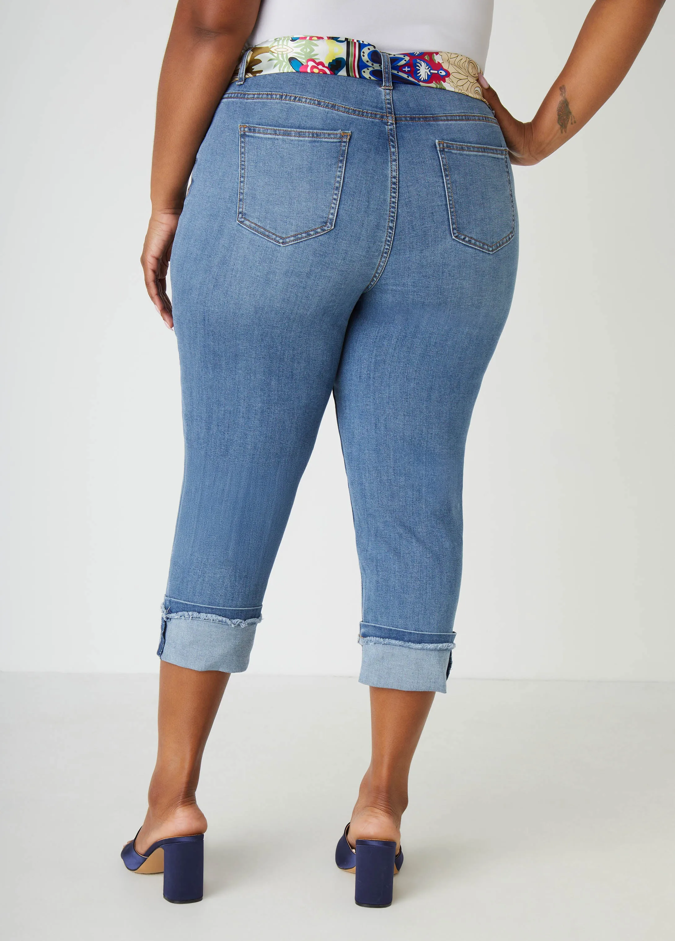 Scarf Belt Stretch Denim Capris sold by Ashley Stewart product image thumbnail 2