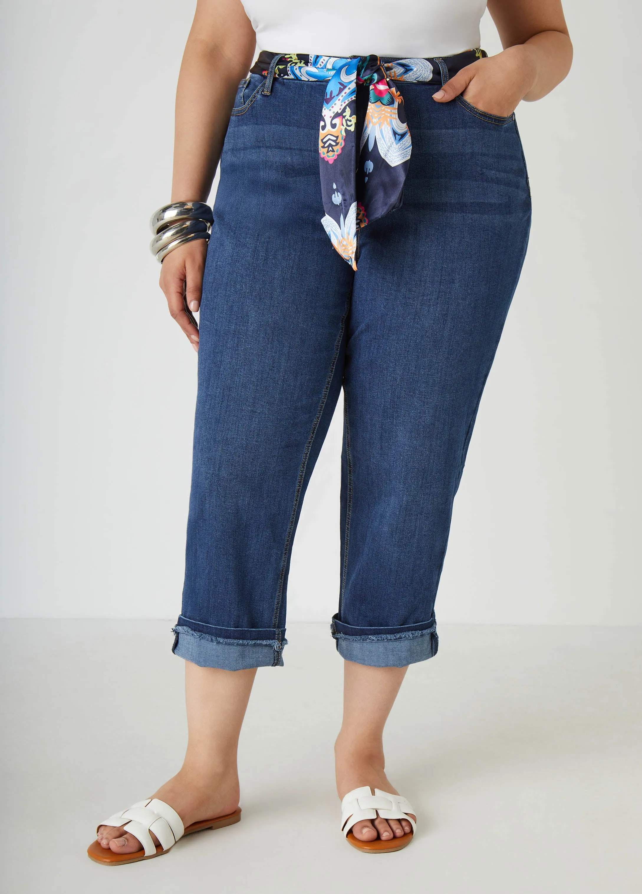 Scarf Belt Stretch Denim Capris sold by Ashley Stewart product image thumbnail 5