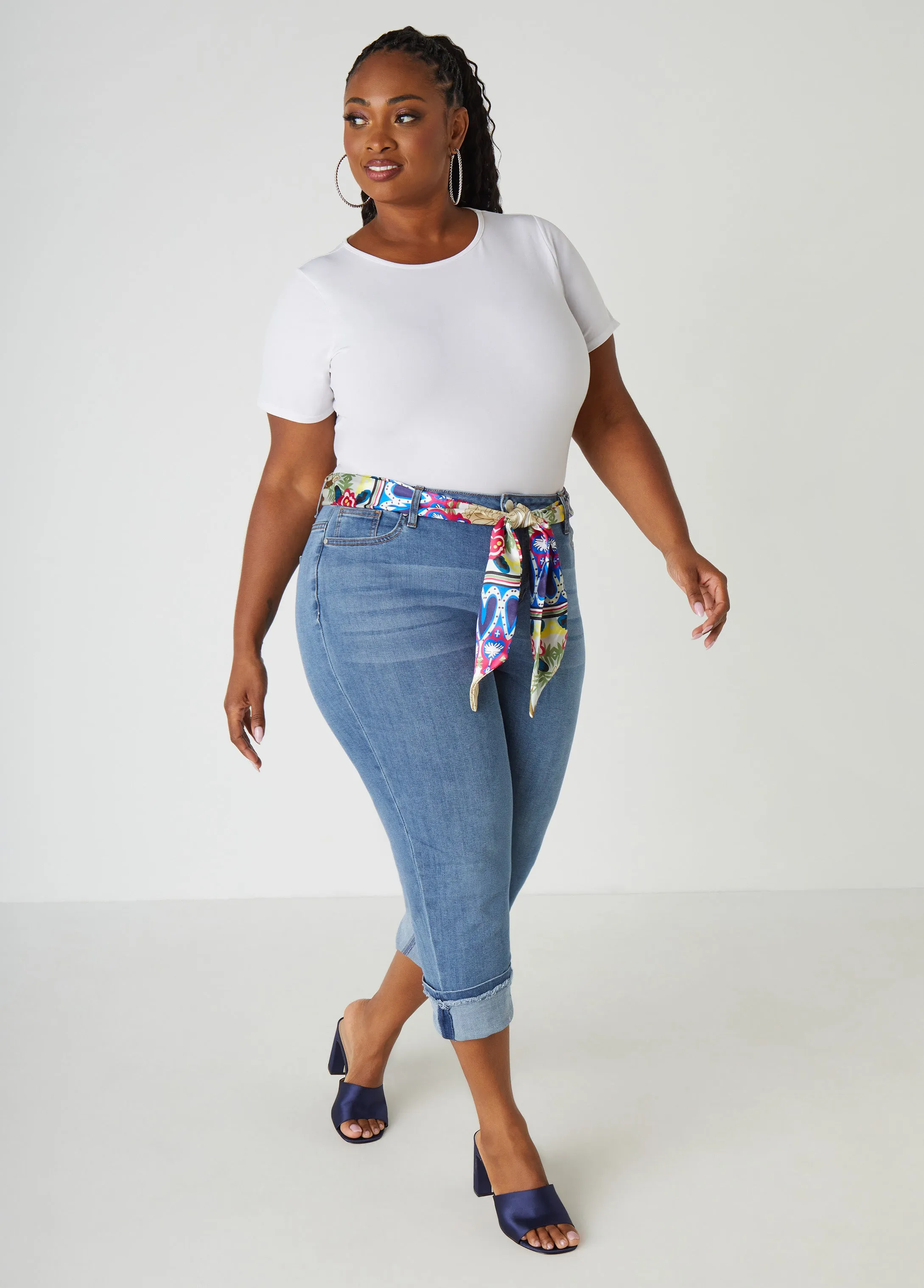 Scarf Belt Stretch Denim Capris sold by Ashley Stewart product image thumbnail 3