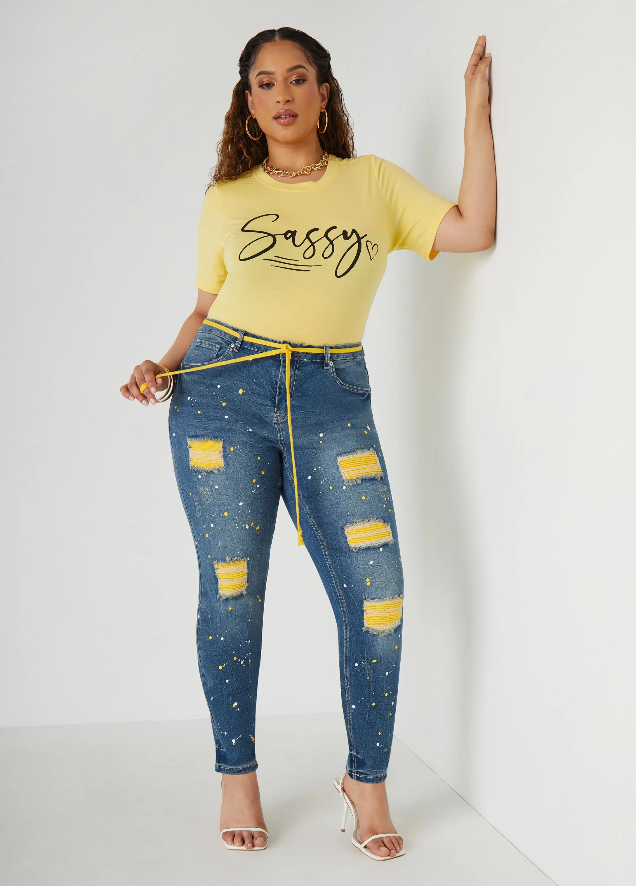 Cutout Ribbed Paneled Skinny Jeans sold by Ashley Stewart product image thumbnail 3