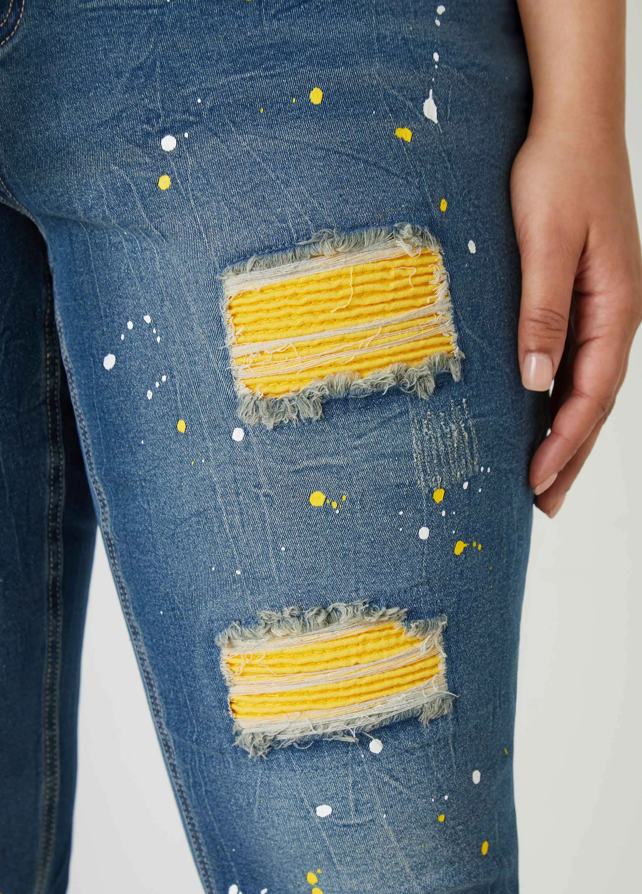 Cutout Ribbed Paneled Skinny Jeans sold by Ashley Stewart product image thumbnail 4