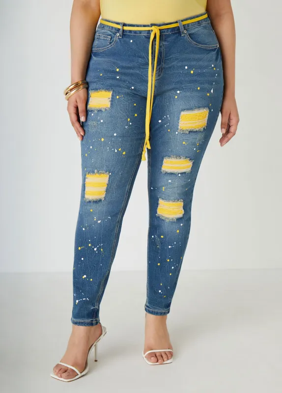 Cutout Ribbed Paneled Skinny Jeans sold by Ashley Stewart