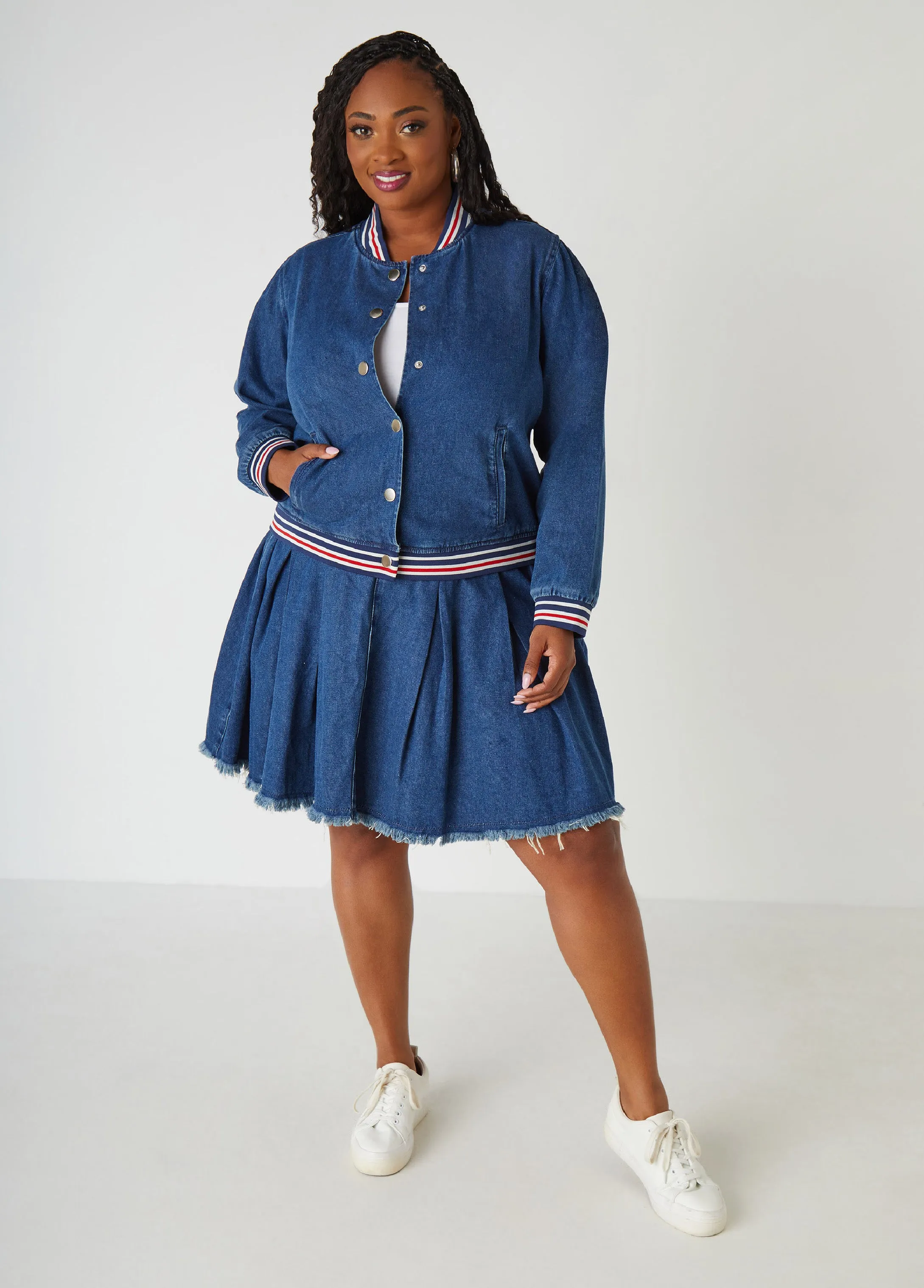 Pleated Denim Skirt sold by Ashley Stewart product image thumbnail 3