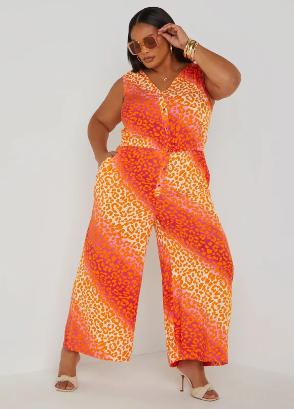 Leopard Print Wide Leg Jumpsuit sold by Ashley Stewart