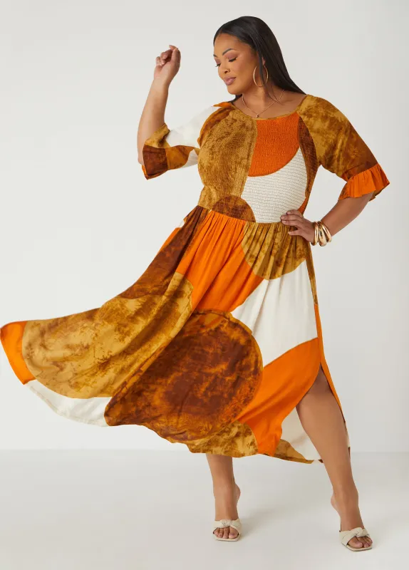 Printed Smocked Maxi Dress sold by Ashley Stewart