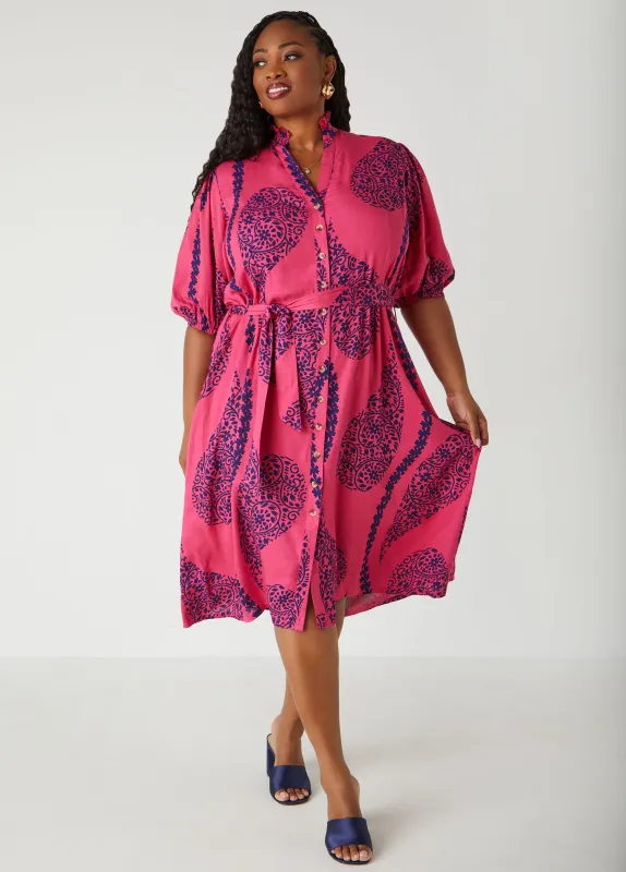 Ruffled Floral Print Shirtdress sold by Ashley Stewart