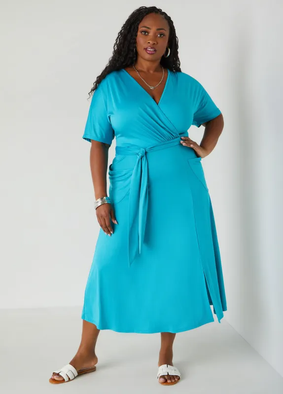 Belted Faux Wrap Midi Dress sold by Ashley Stewart