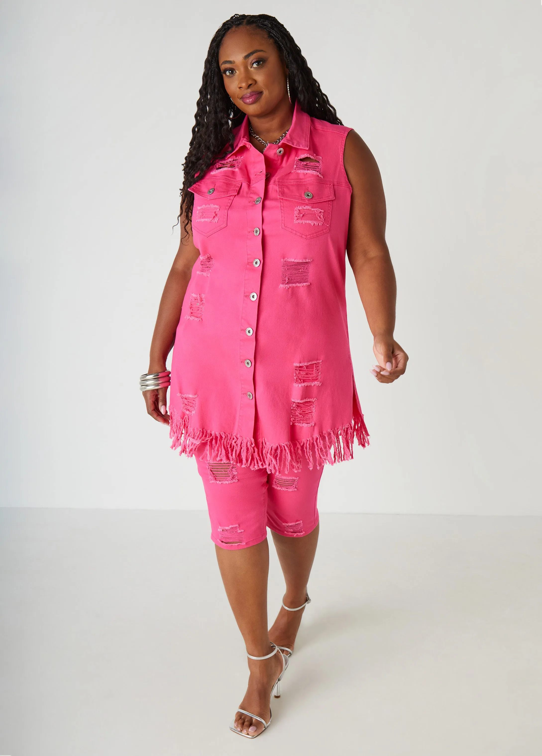 Distressed High Rise Denim Capris sold by Ashley Stewart product image thumbnail 4