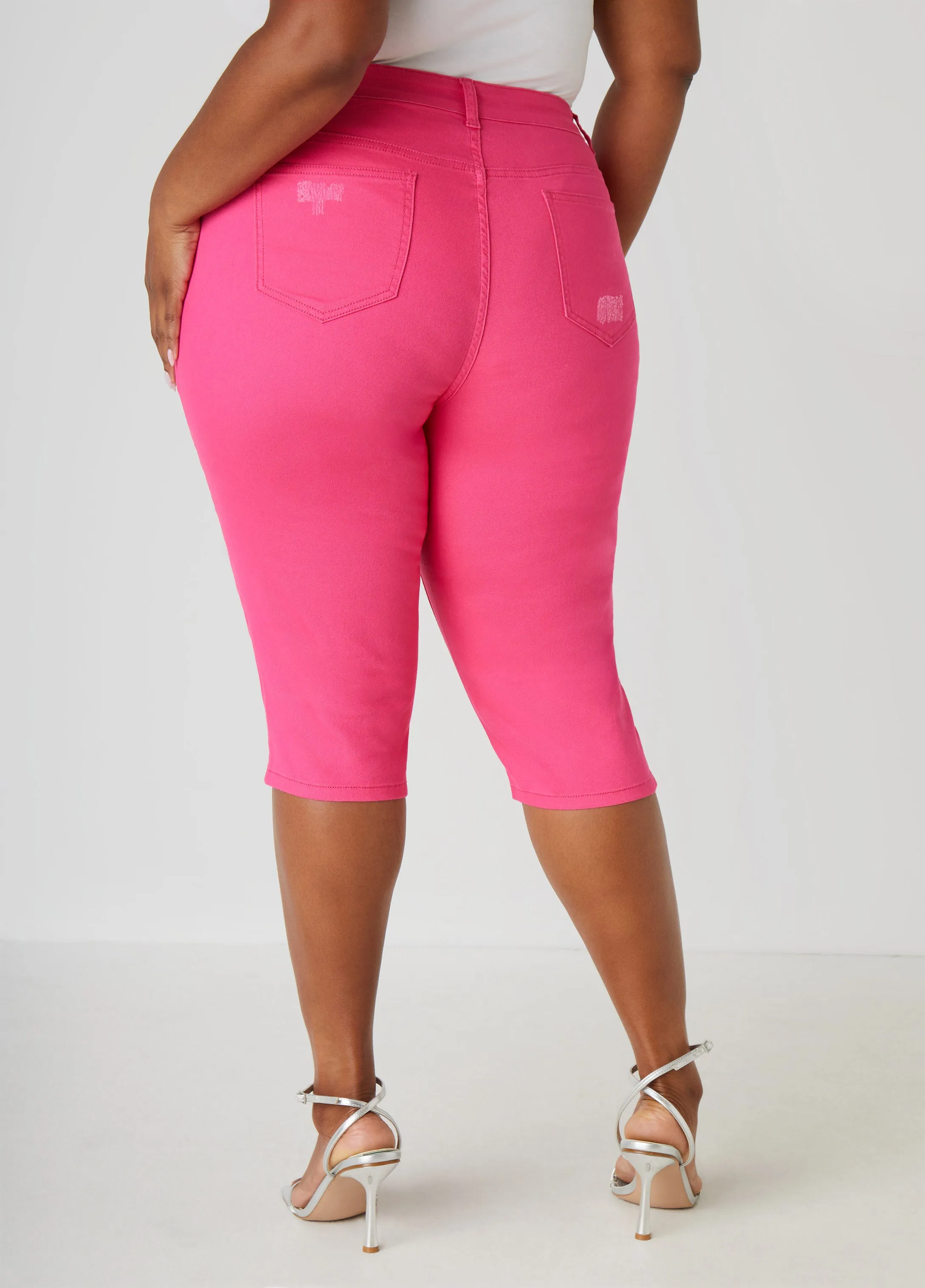 Distressed High Rise Denim Capris sold by Ashley Stewart product image thumbnail 2