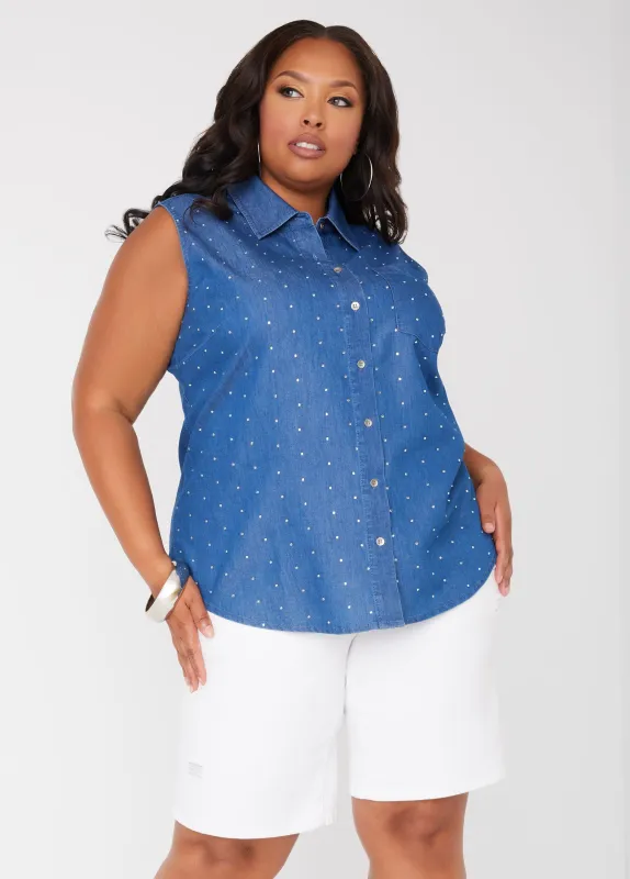 Crystal Embellished Chambray Shirt sold by Ashley Stewart