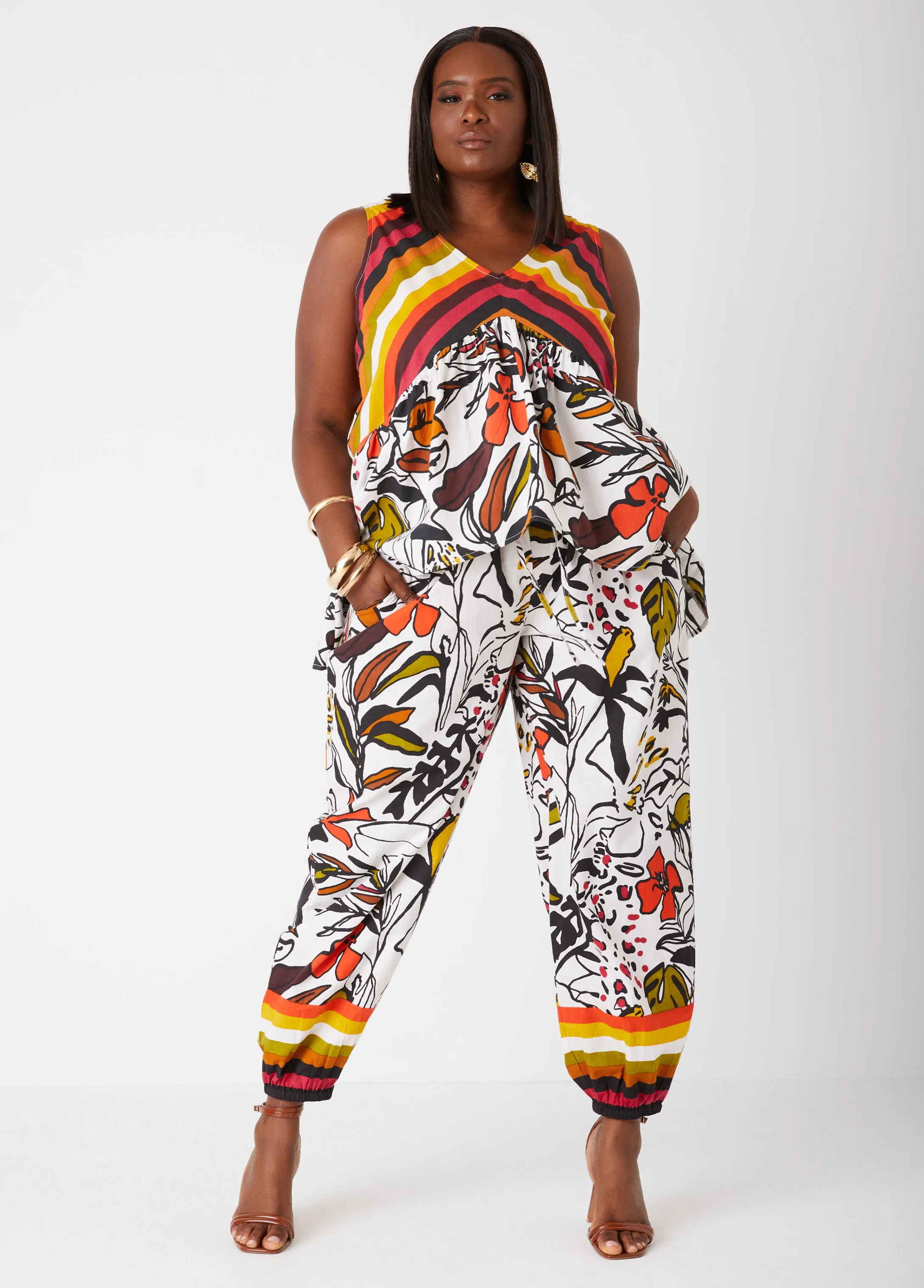 Printed Cotton High Rise Joggers sold by Ashley Stewart