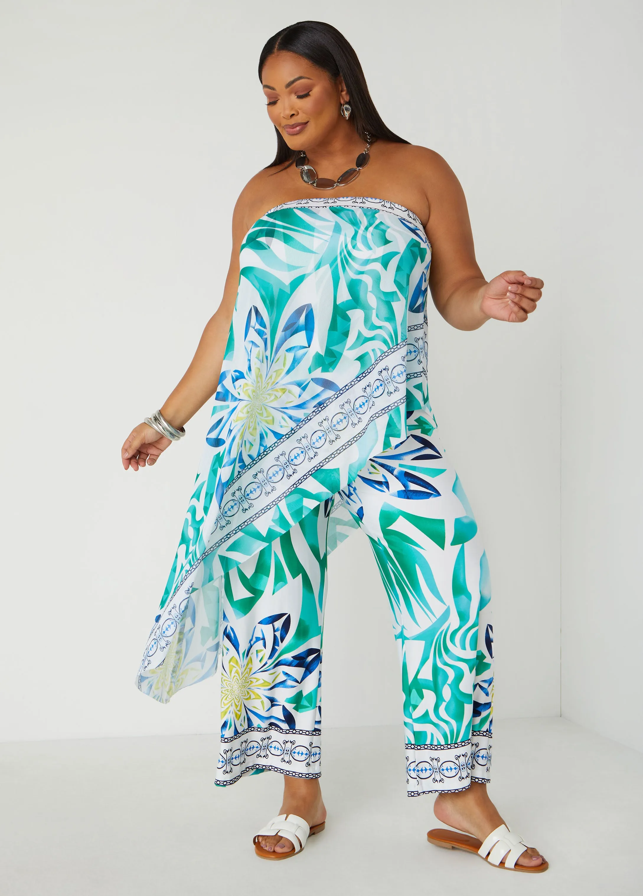 Layered Tropical Print Jumpsuit sold by Ashley Stewart product image thumbnail 3