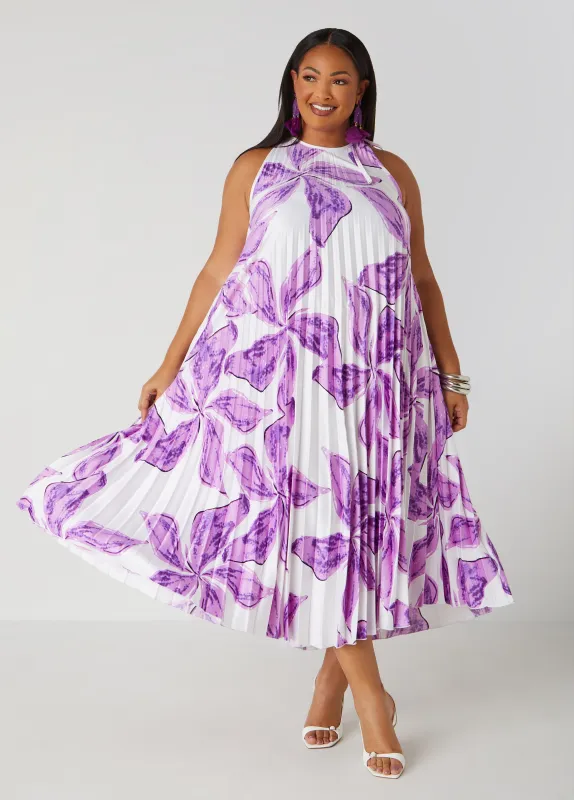 Pleated Floral Maxi Dress sold by Ashley Stewart
