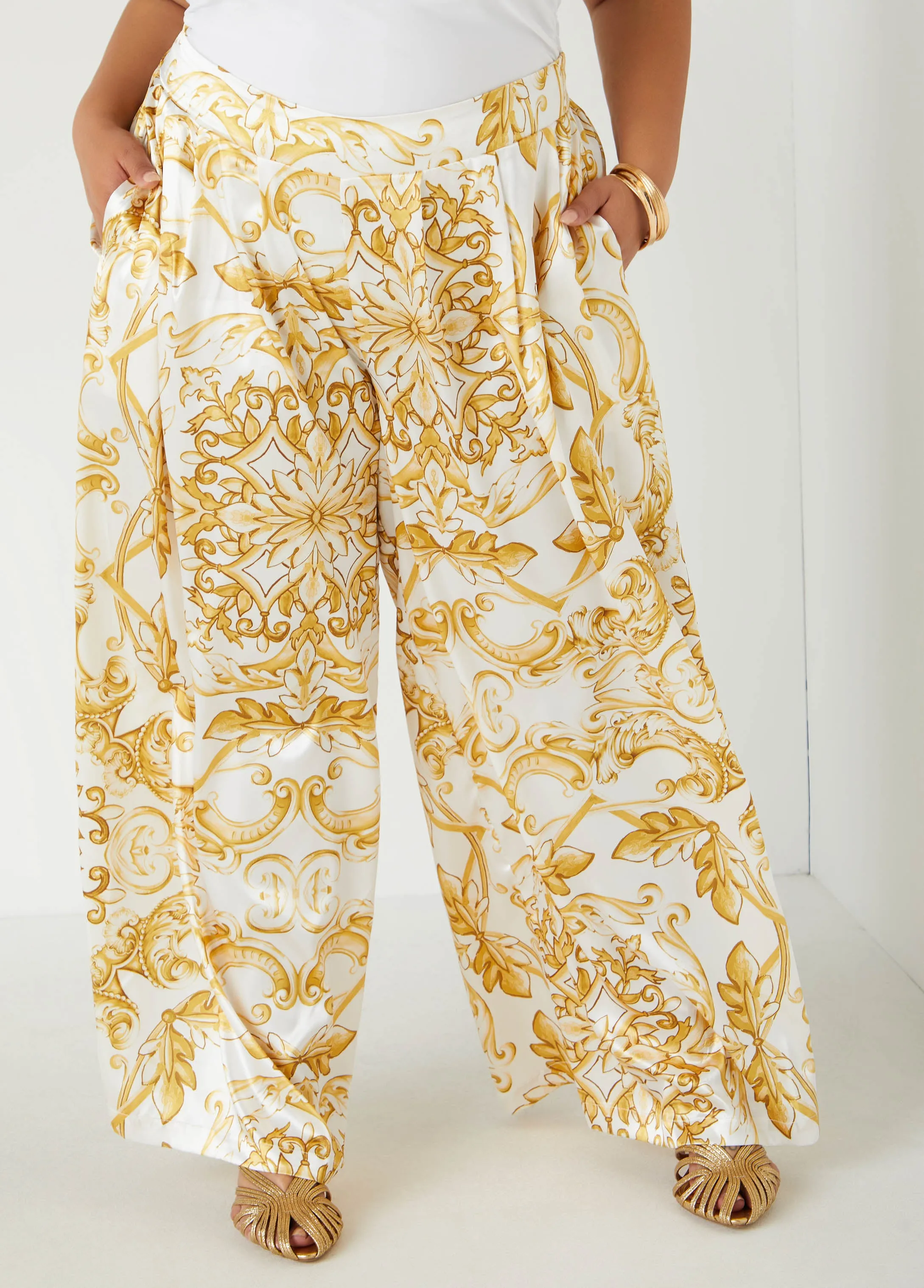 Baroque Print Wide Leg Pants sold by Ashley Stewart product image thumbnail 3