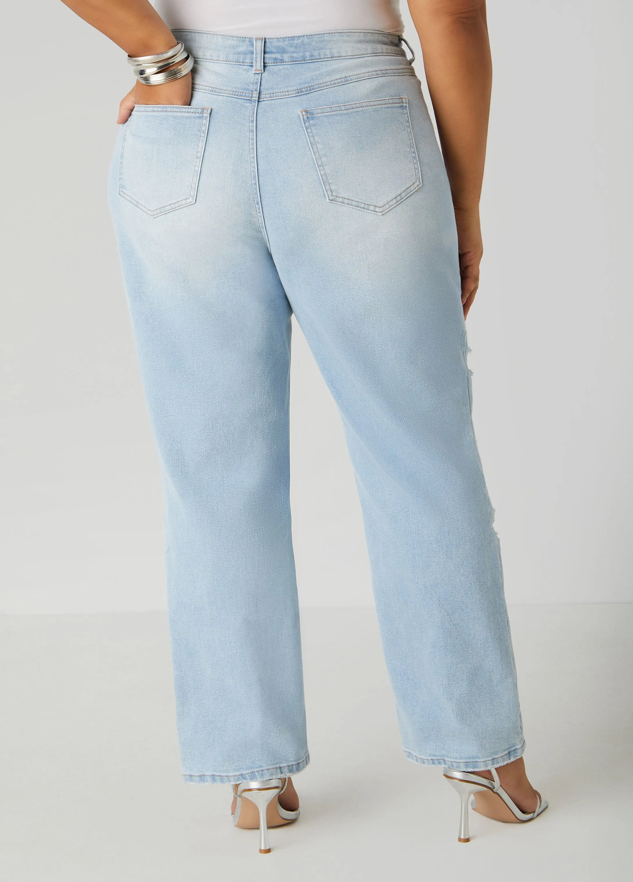 Mesh Paneled Distressed Jeans sold by Ashley Stewart product image thumbnail 2