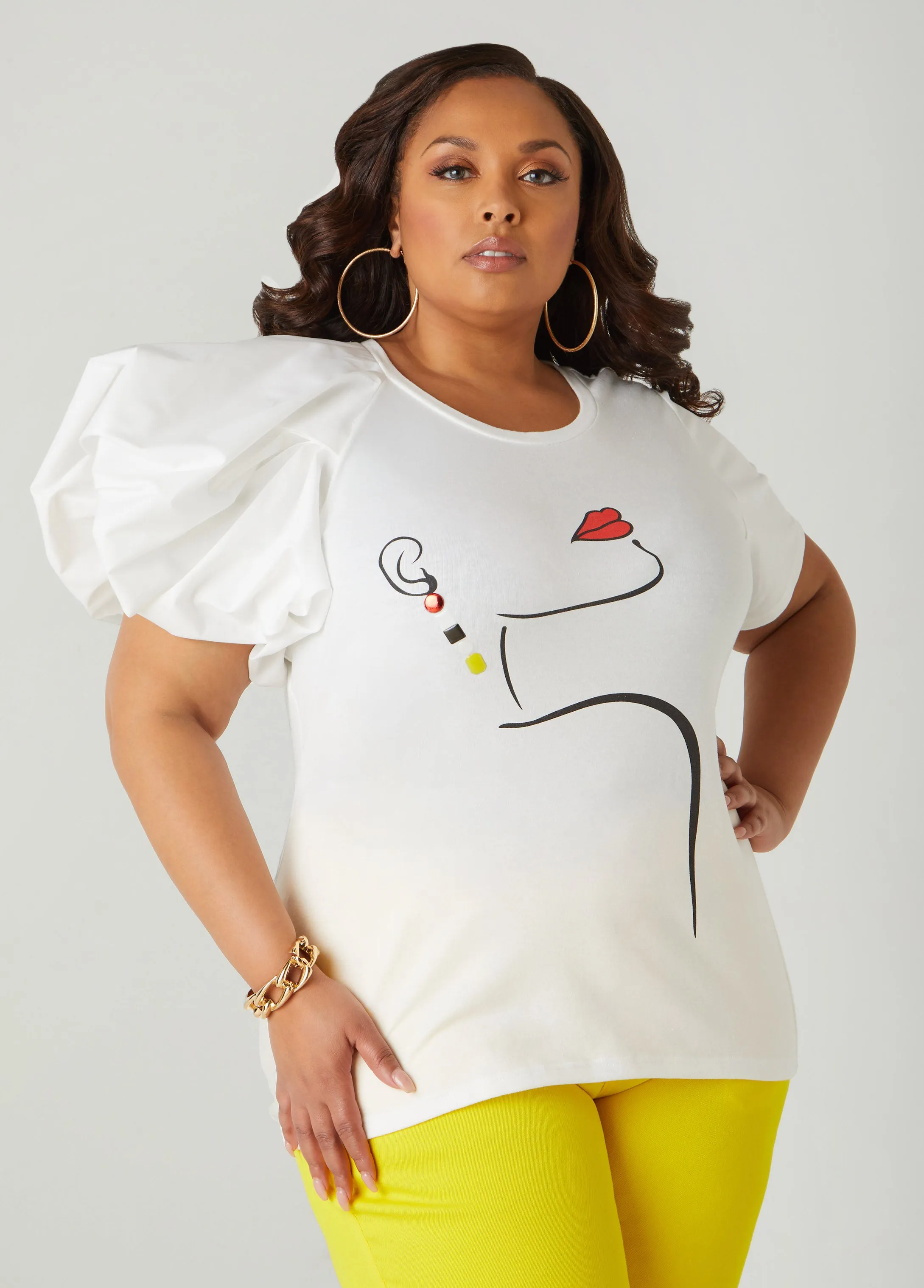 Poplin Paneled Jersey Graphic Tee sold by Ashley Stewart