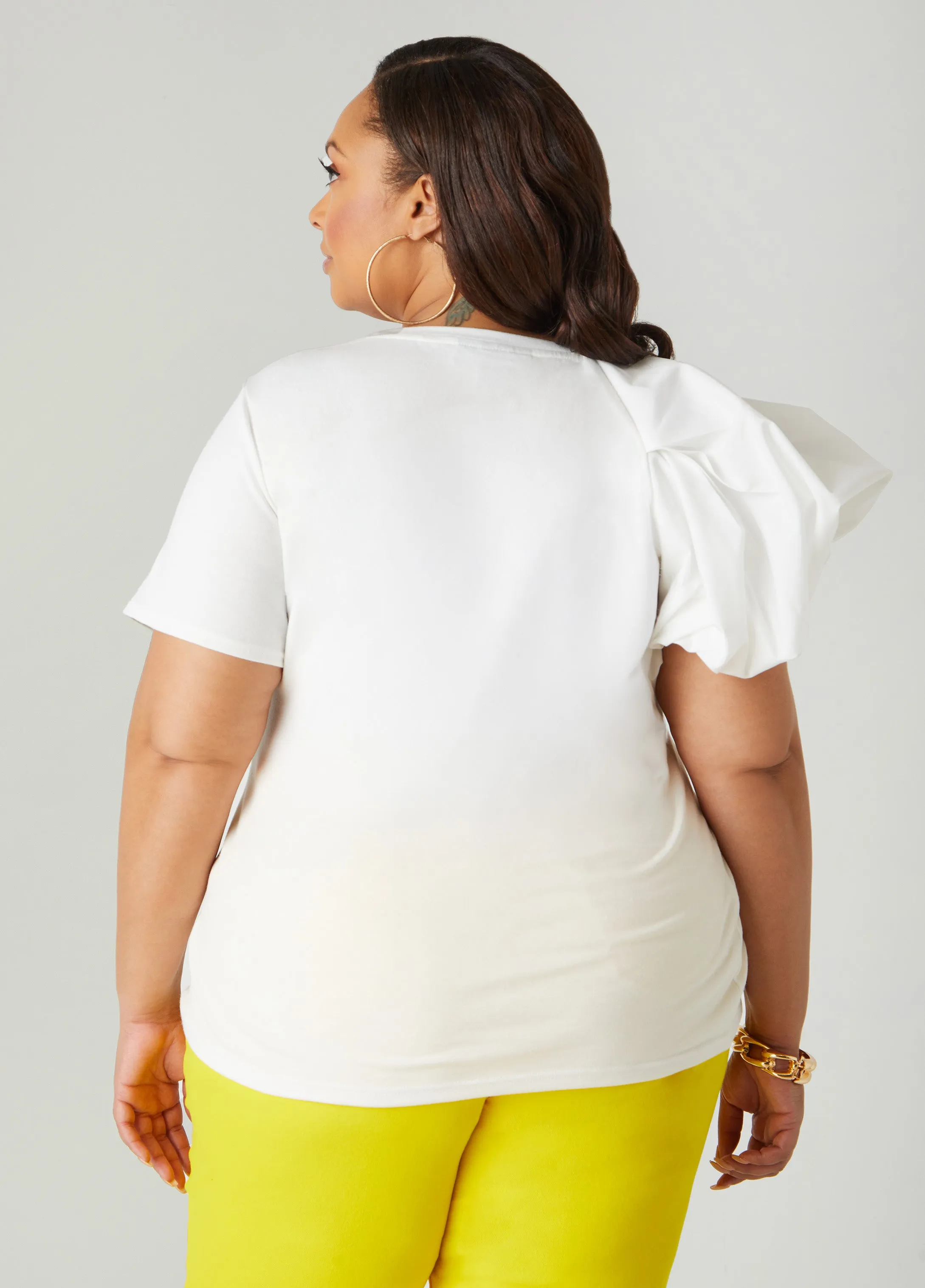 Poplin Paneled Jersey Graphic Tee sold by Ashley Stewart product image thumbnail 2