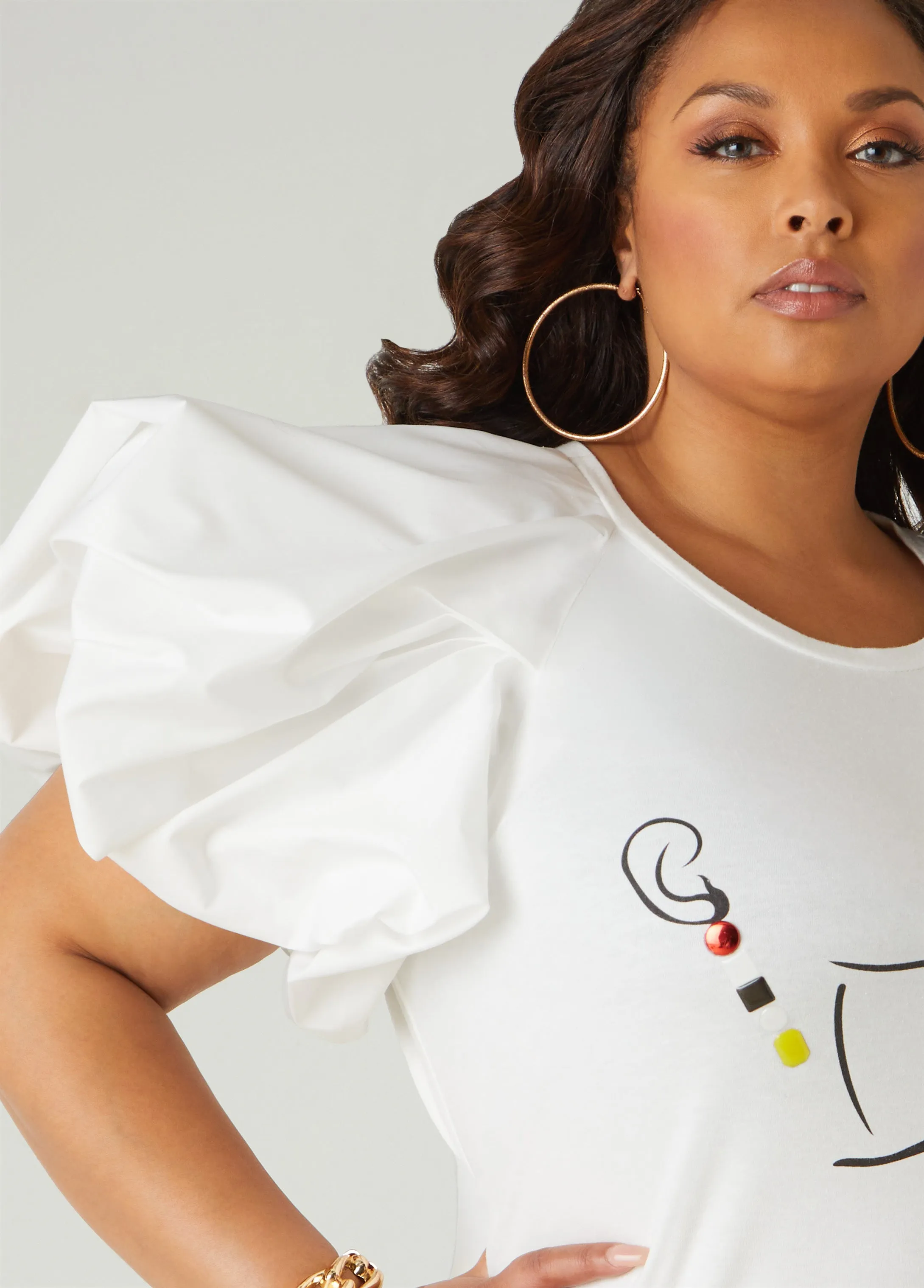Poplin Paneled Jersey Graphic Tee sold by Ashley Stewart product image thumbnail 3