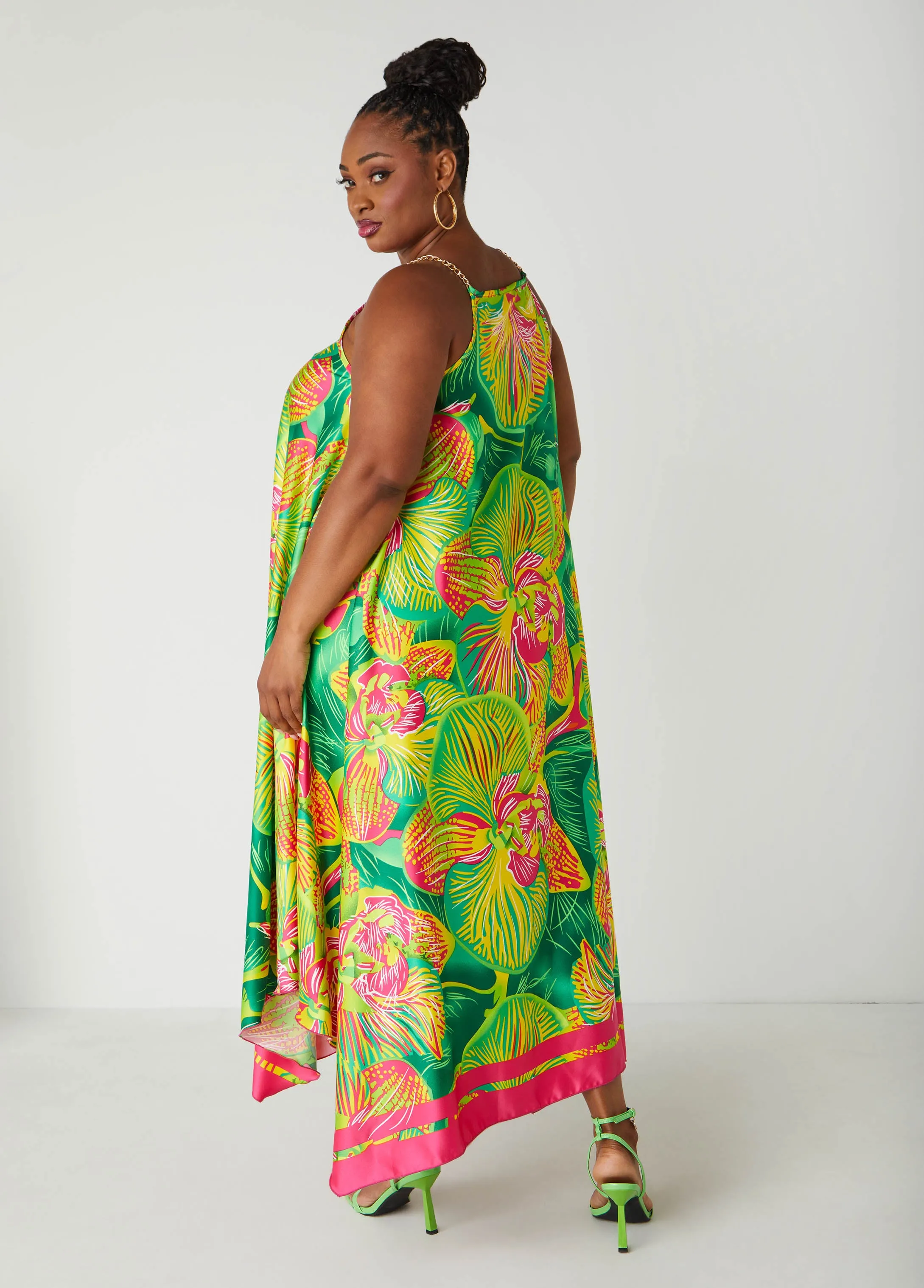 Chain Trimmed Tropical Print Dress sold by Ashley Stewart product image thumbnail 2