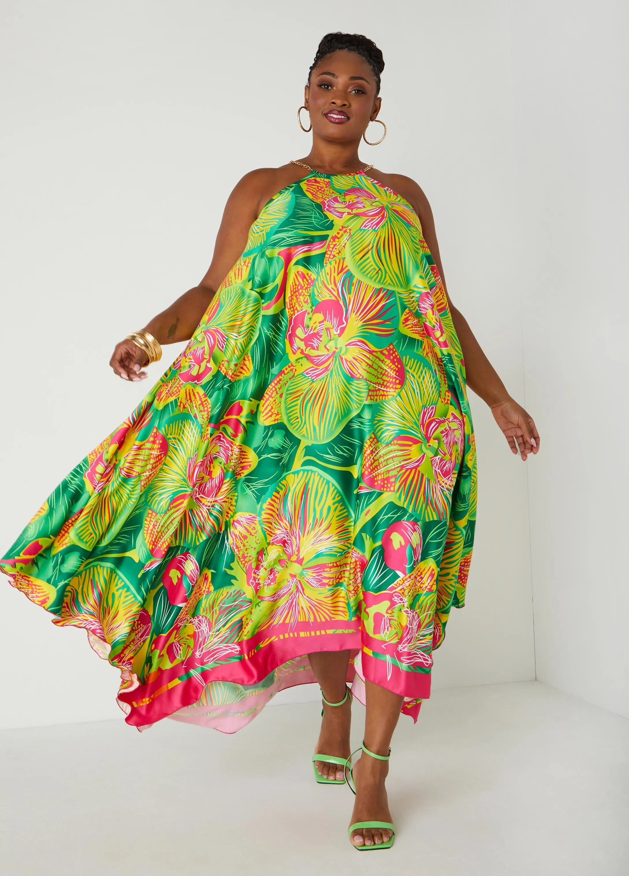 Chain Trimmed Tropical Print Dress sold by Ashley Stewart product image thumbnail 5