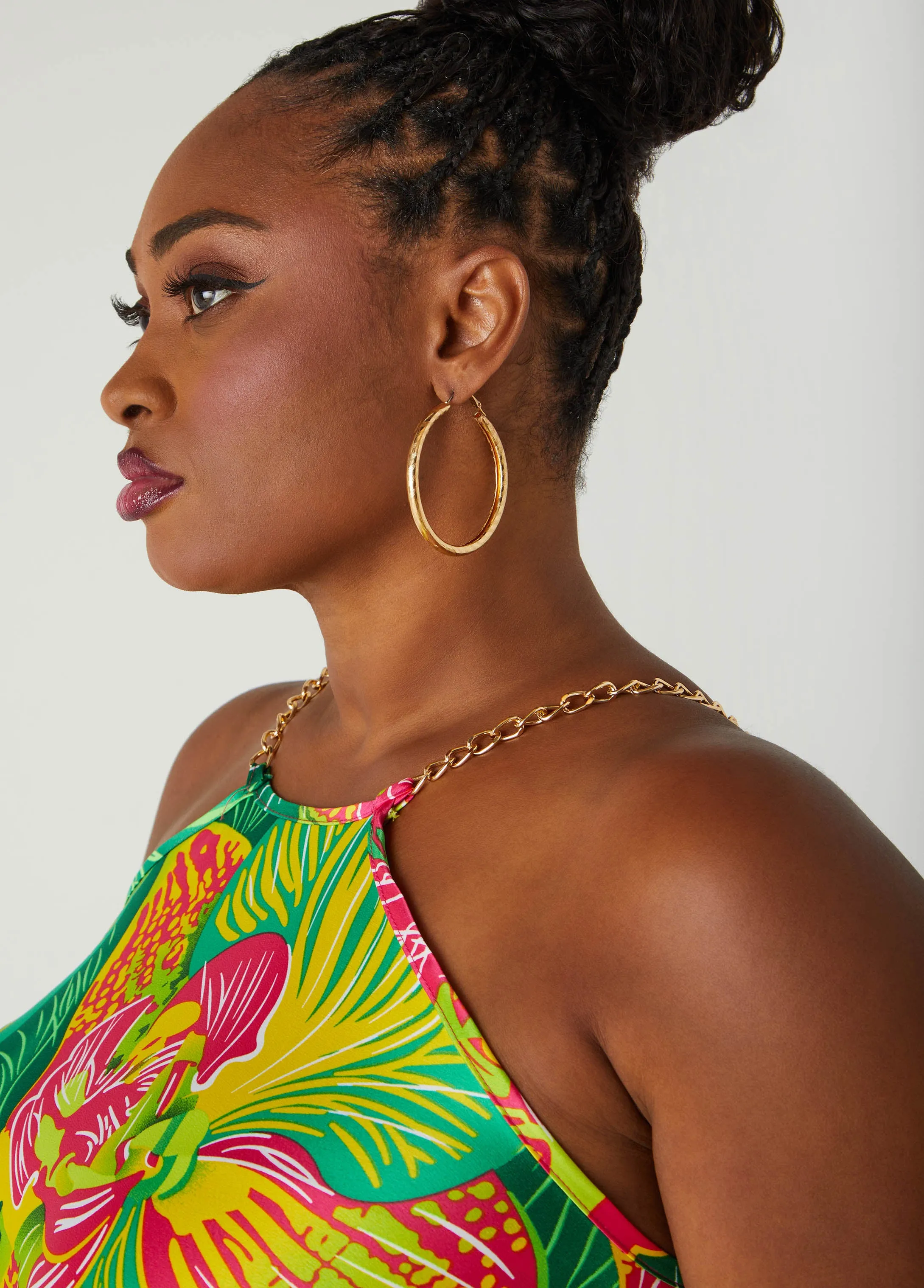 Chain Trimmed Tropical Print Dress sold by Ashley Stewart product image thumbnail 4