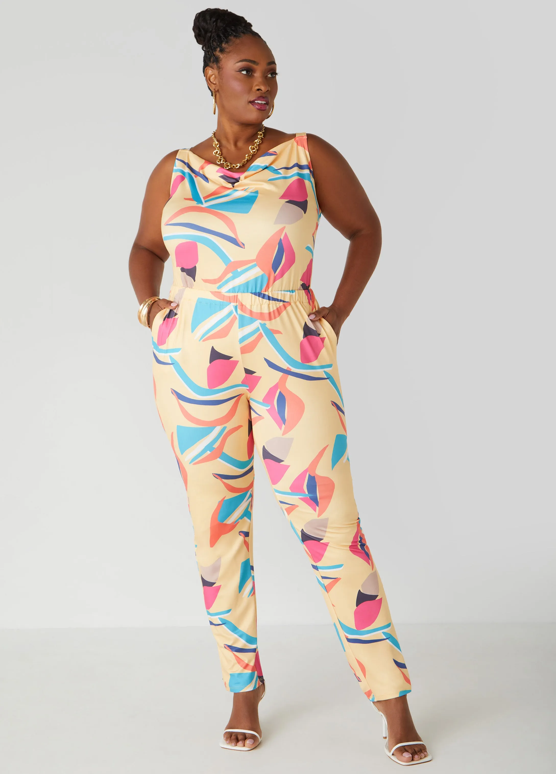 Abstract Print Cowl Neck Jumpsuit sold by Ashley Stewart product image thumbnail 4