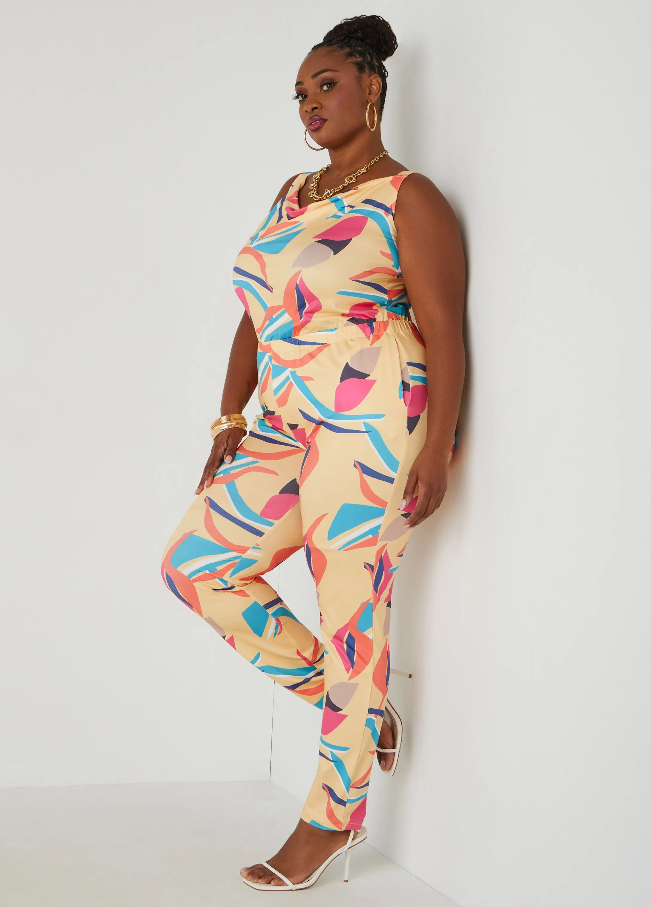 Abstract Print Cowl Neck Jumpsuit sold by Ashley Stewart product image thumbnail 3