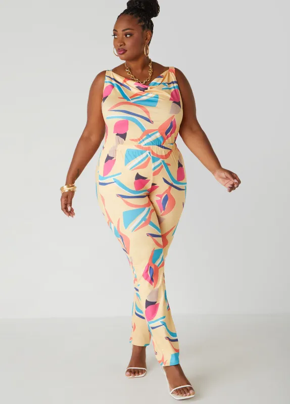 Abstract Print Cowl Neck Jumpsuit sold by Ashley Stewart