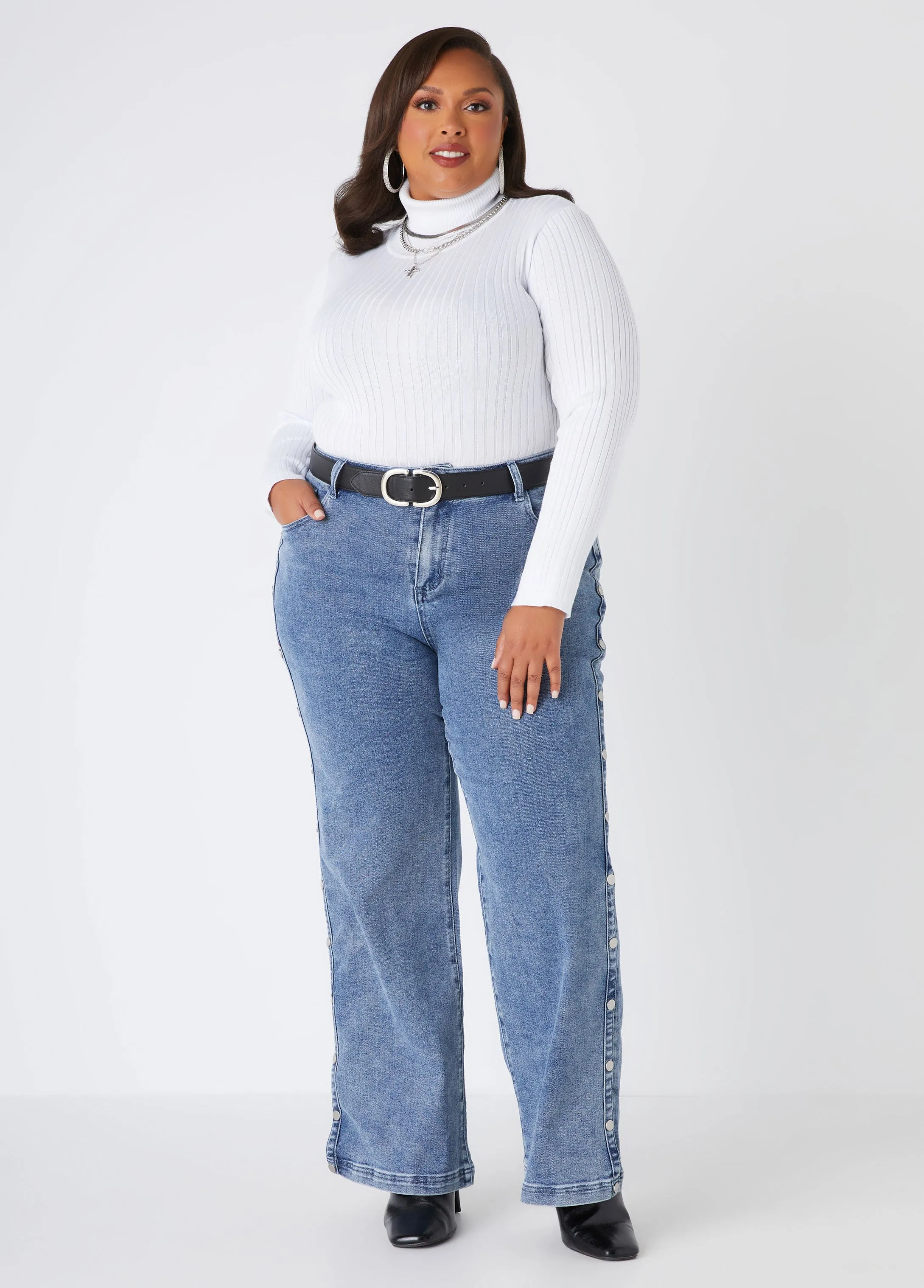 Studded Wide Leg Jeans sold by Ashley Stewart product image thumbnail 4