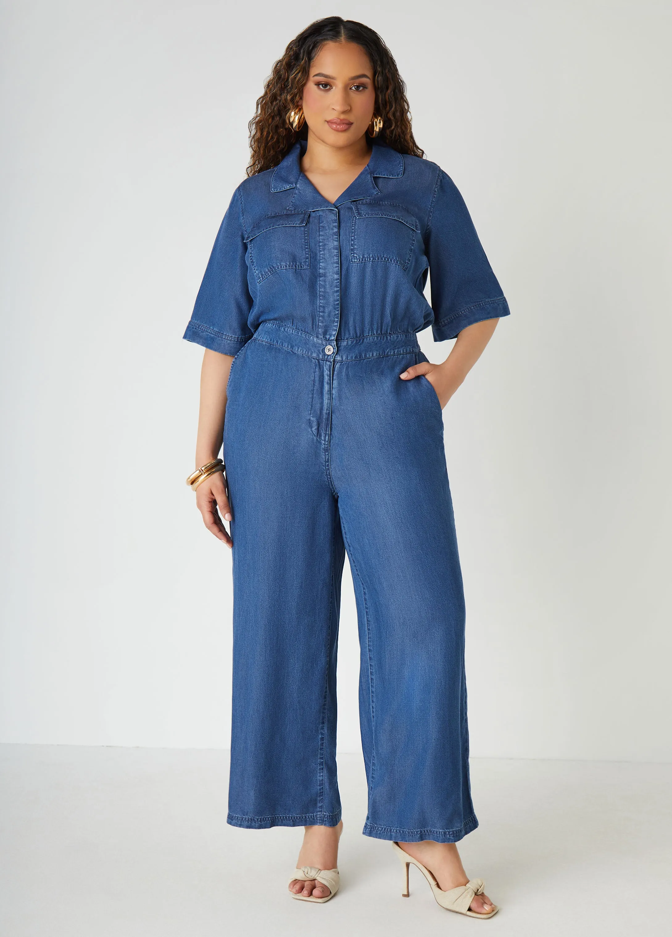 Chambray Utility Jumpsuit sold by Ashley Stewart