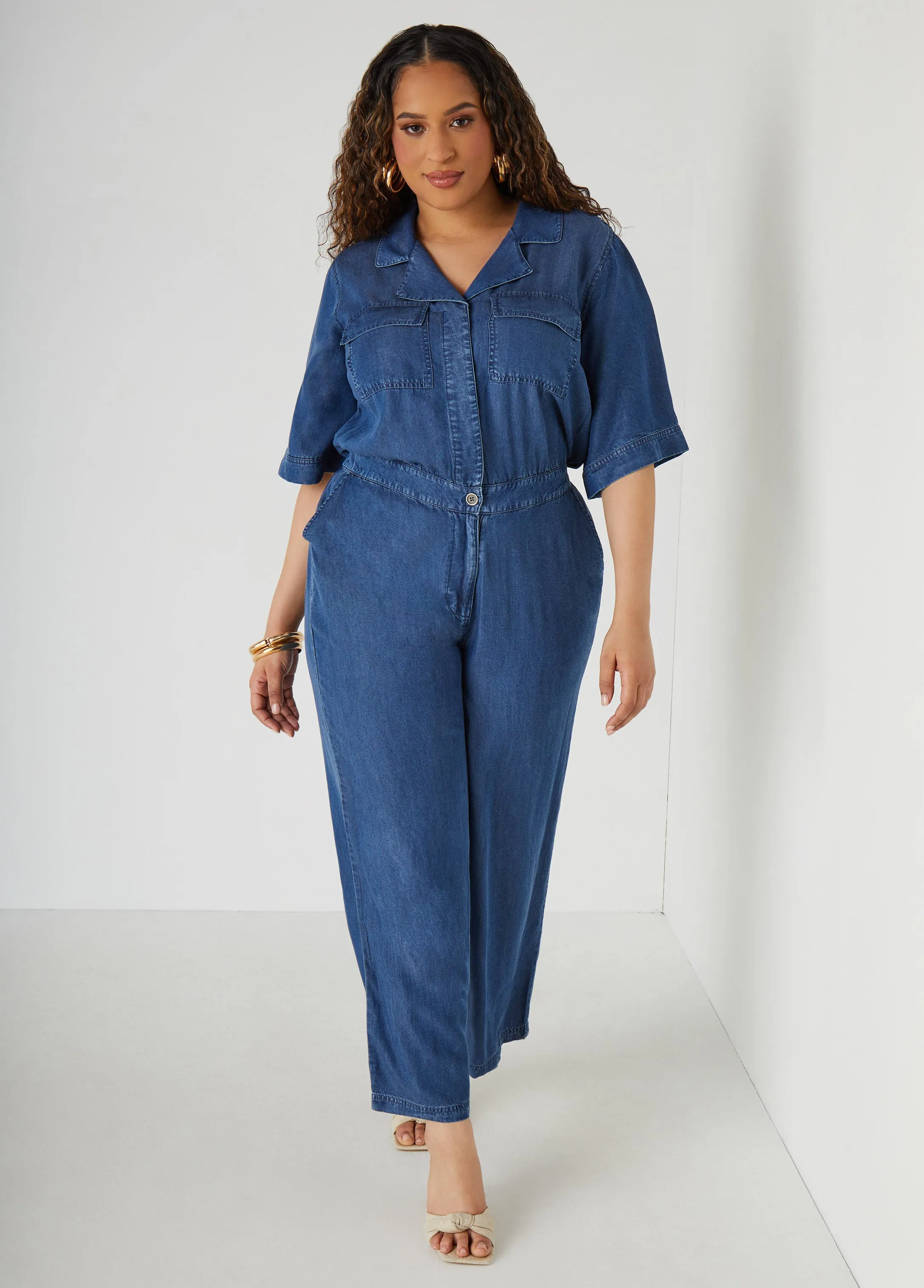 Chambray Utility Jumpsuit sold by Ashley Stewart product image thumbnail 3