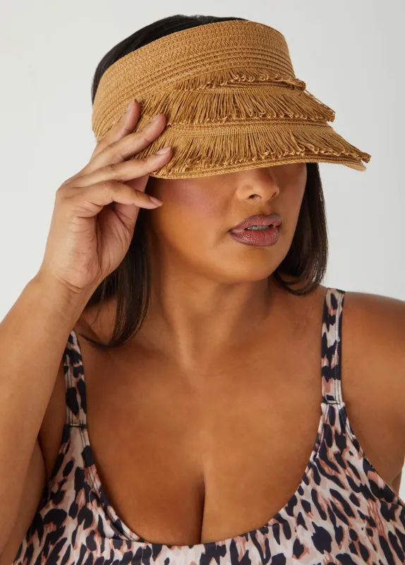 Tiered Straw Visor sold by Ashley Stewart