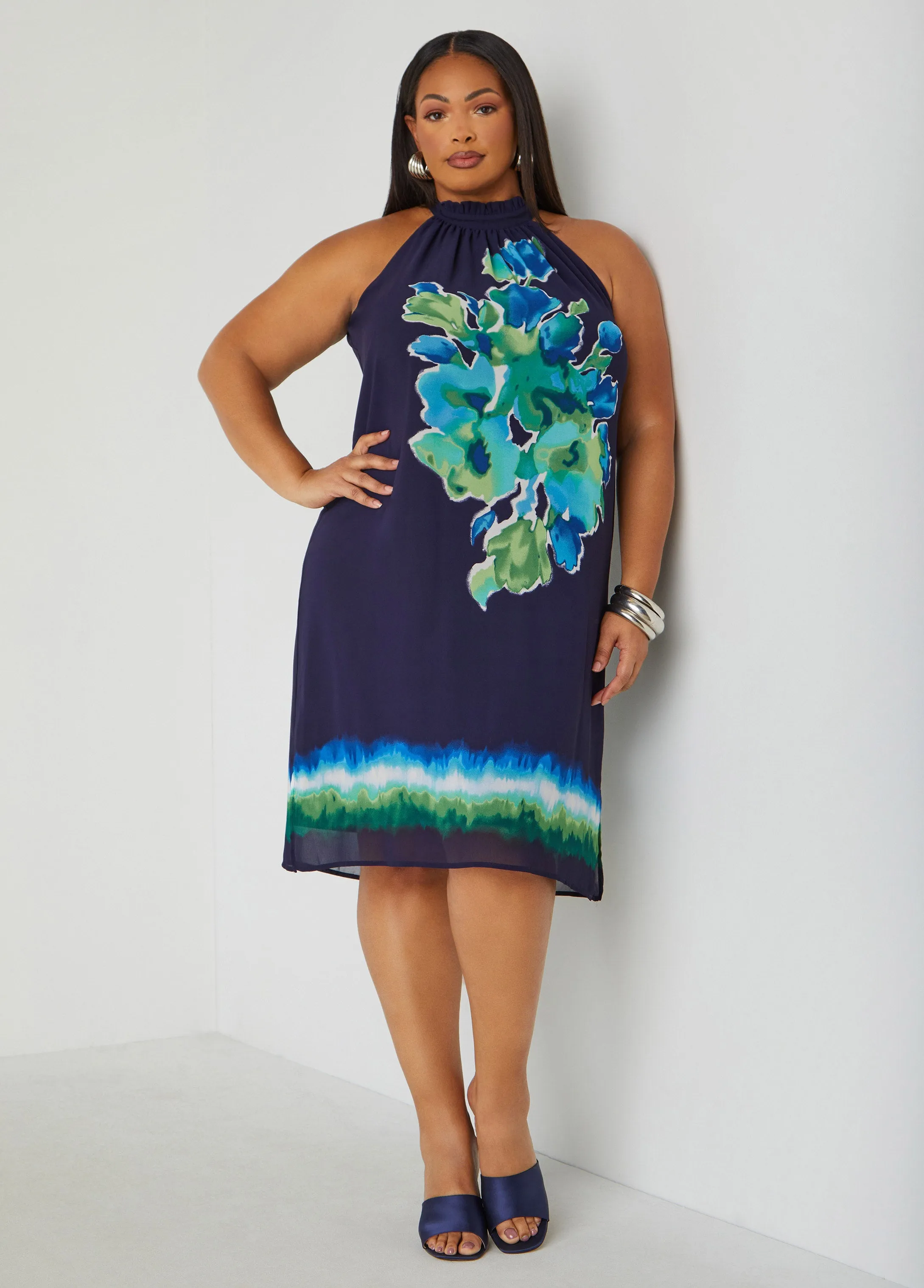 Watercolor Print Halter Dress sold by Ashley Stewart