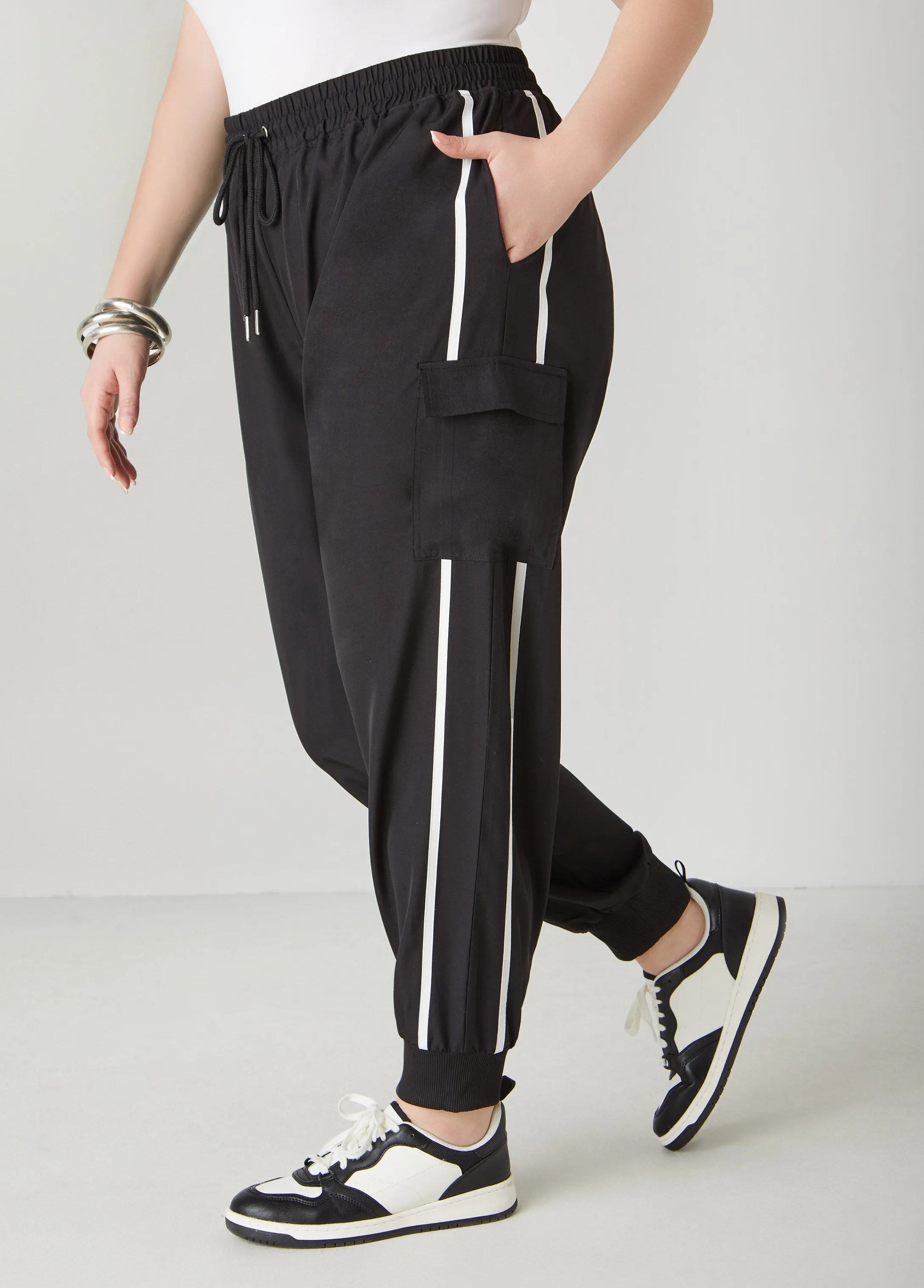 Piped Drawstring Cargo Joggers sold by Ashley Stewart product image thumbnail 3