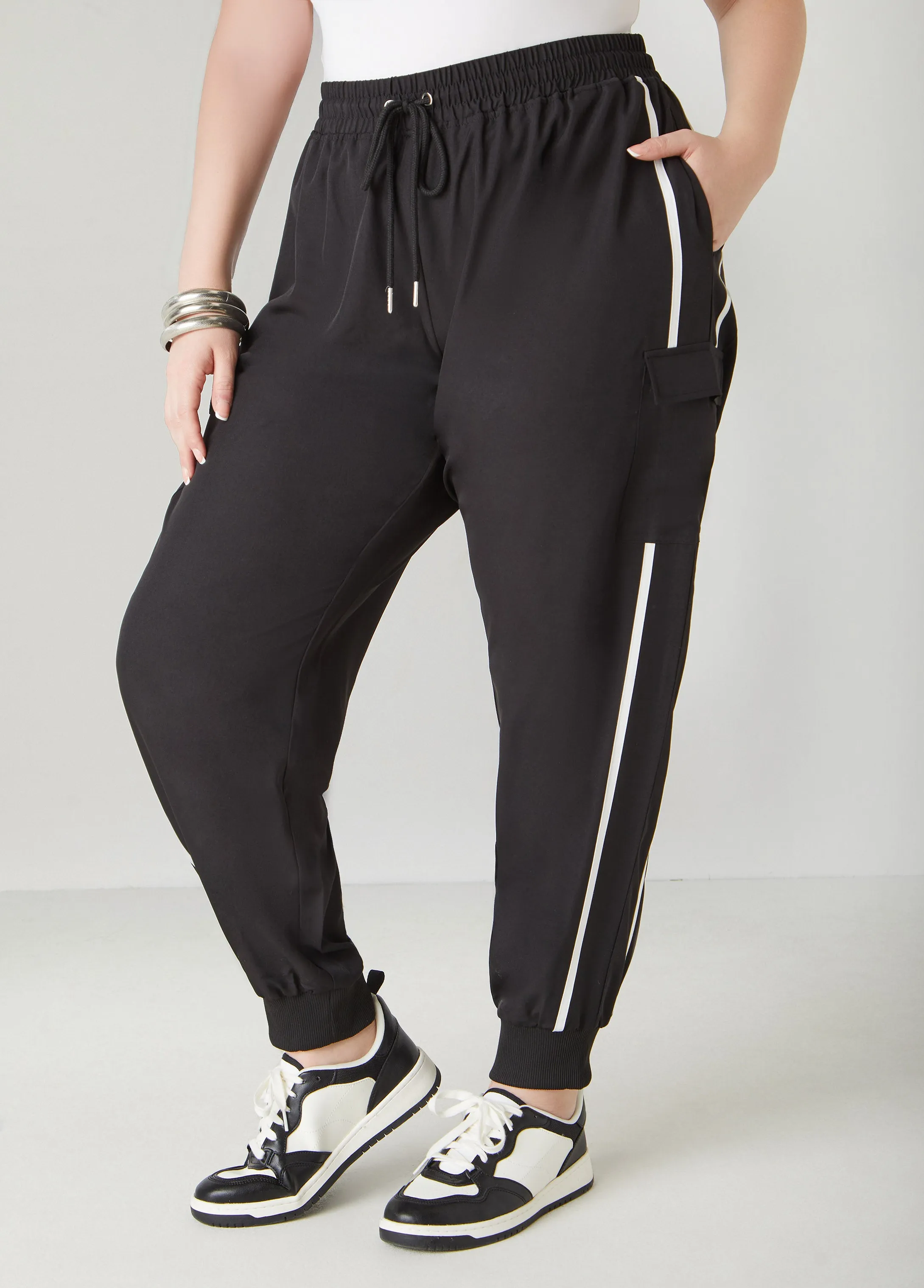 Piped Drawstring Cargo Joggers sold by Ashley Stewart product image thumbnail 4