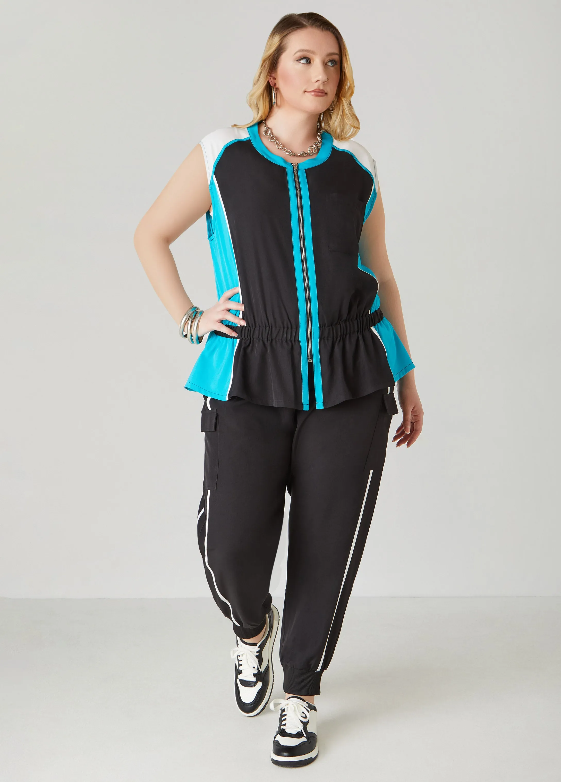 Piped Drawstring Cargo Joggers sold by Ashley Stewart